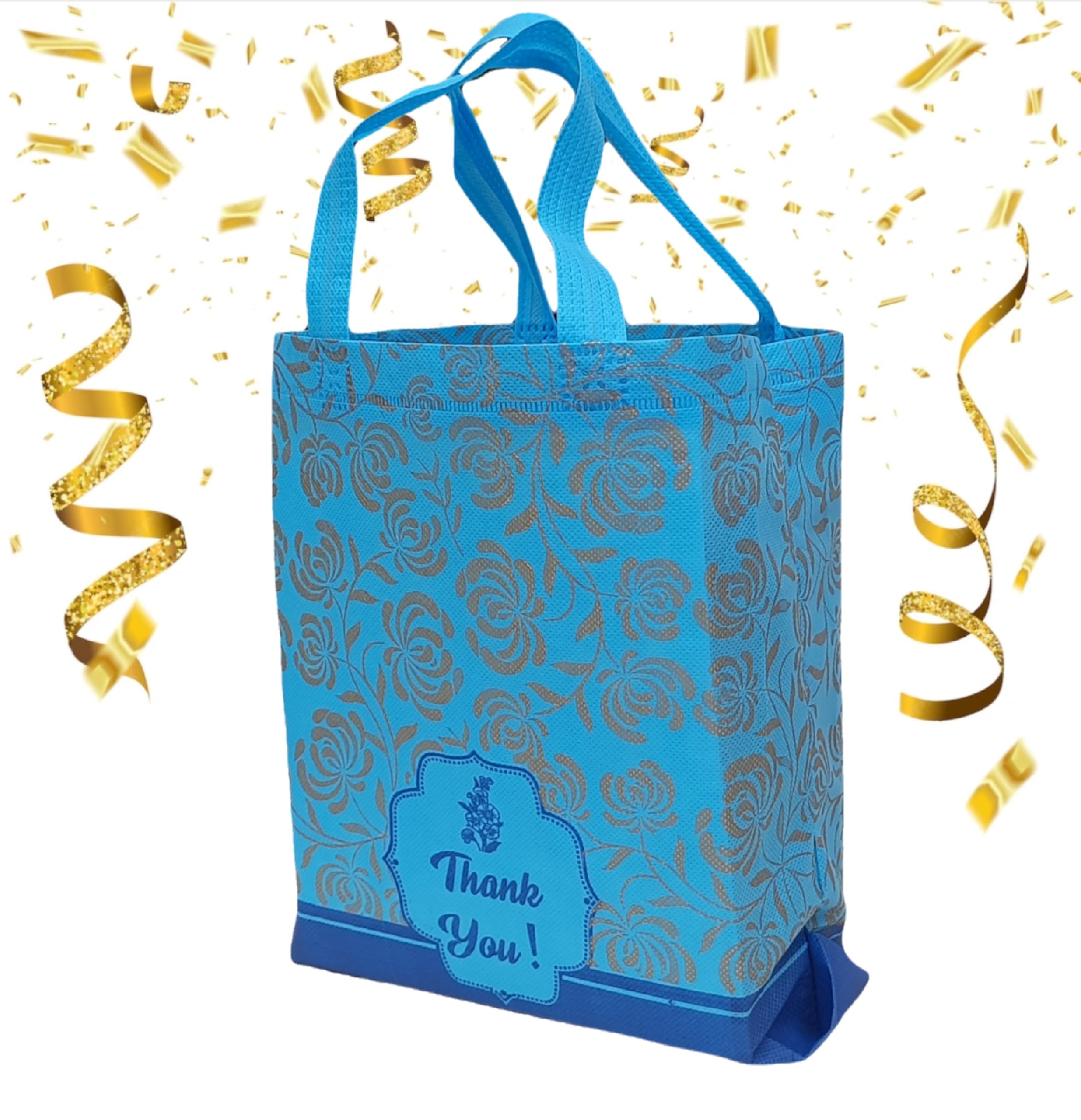 Eco-Friendly Thank You Gift Bags - 15 Pack Medium Size (10x12x3.5 Inch) Blue Party Favor Bags for Weddings, Birthdays & Special Events | Reusable Thamboolam Bags for Guest Favors & Return Gifts