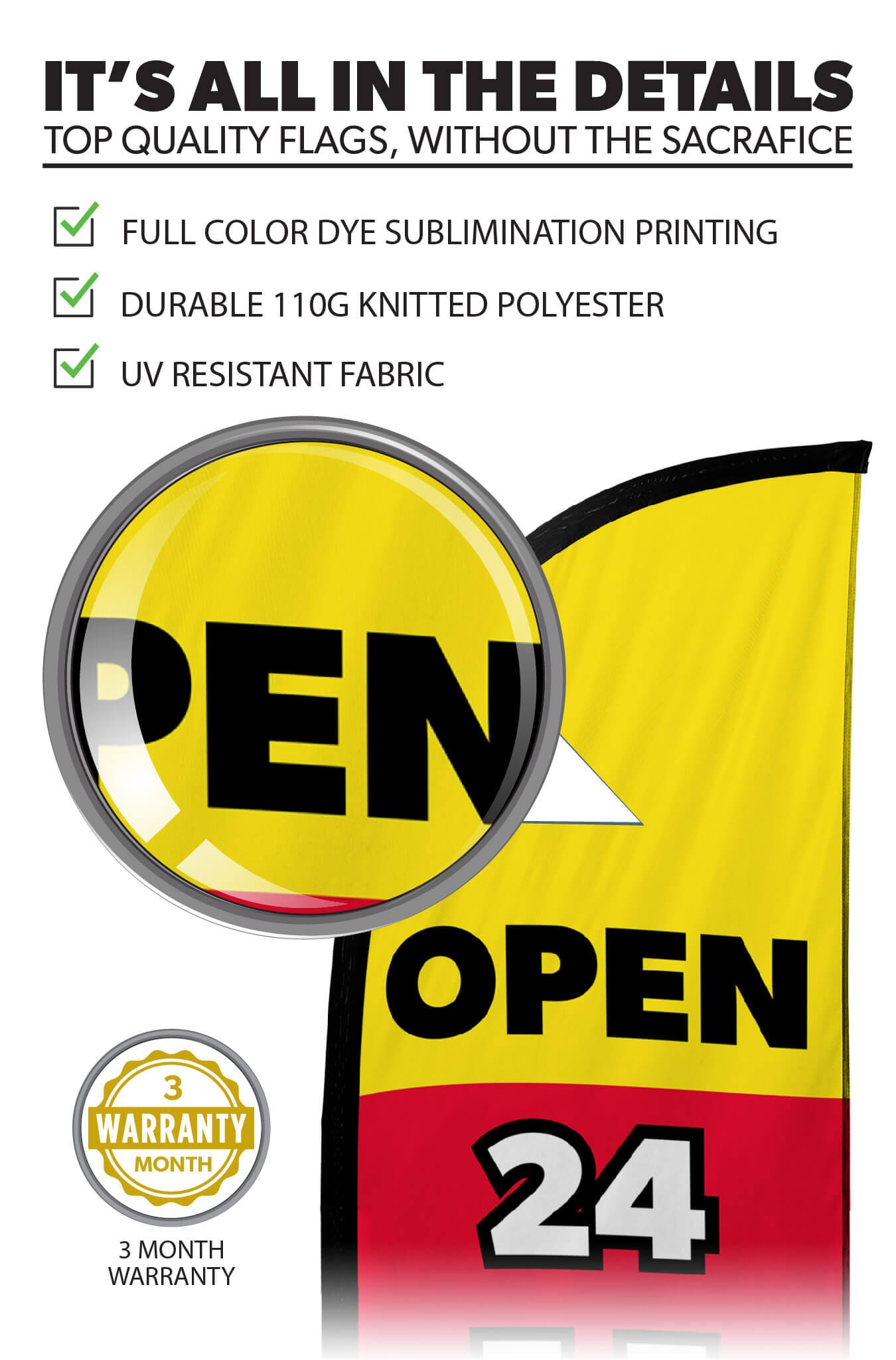 24/7 Open Feather Flag - Customizable Business Advertising Banner for Outdoor Events, Grand Openings & Sales Promotions