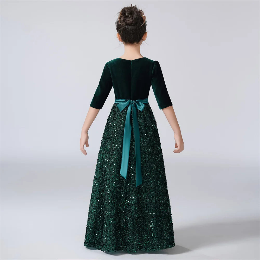 Sparkly Sequin Flower Girl Dress for Girls - 3/4 Sleeve Party Dress for Birthday, Wedding & Special Occasions | Perfect for Pageants, Holiday Events & Formal Celebrations