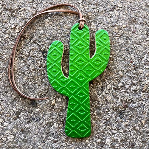 Premium Leather Car Air Freshener - Cactus Design with Aztec Pattern | Green Color & Cherry Leather Scent | Car Accessories for Home, Office & Travel | Long-Lasting Fragrance for Vehicles