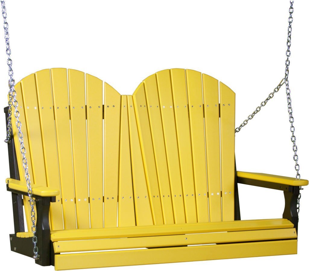 LuxCraft 4ft Yellow Adirondack Porch Swing - Recycled Plastic Outdoor Furniture with Cup Holder | Perfect for Patio, Garden, Backyard & Poolside Relaxation