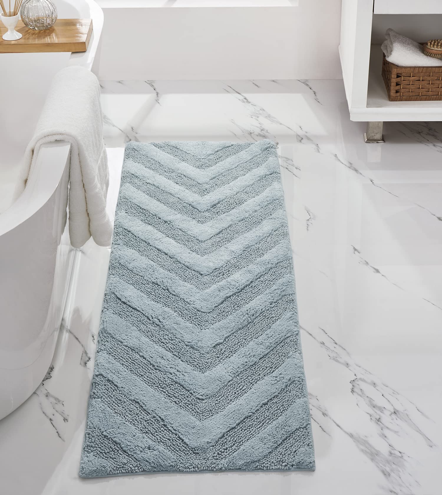 Better Trends 5-Piece Cotton Bathroom Rug Set – Non-Slip, Washable & Super Absorbent Bath Mats for Bathroom, Shower & Bathtub – Soft & Durable Floor Mat for Spa, Home & Hotel Use – Blue Hugo Collection
