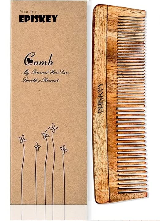 Episkey Neem Wood Comb for Hair Growth & Scalp Care - Dual Tooth Comb for Straightening, Frizz Control, Dandruff & Hair Loss Prevention - Natural Neem Wood Hairbrush for Men & Women - Perfect for Daily Hair Care & Styling at Home or Salon