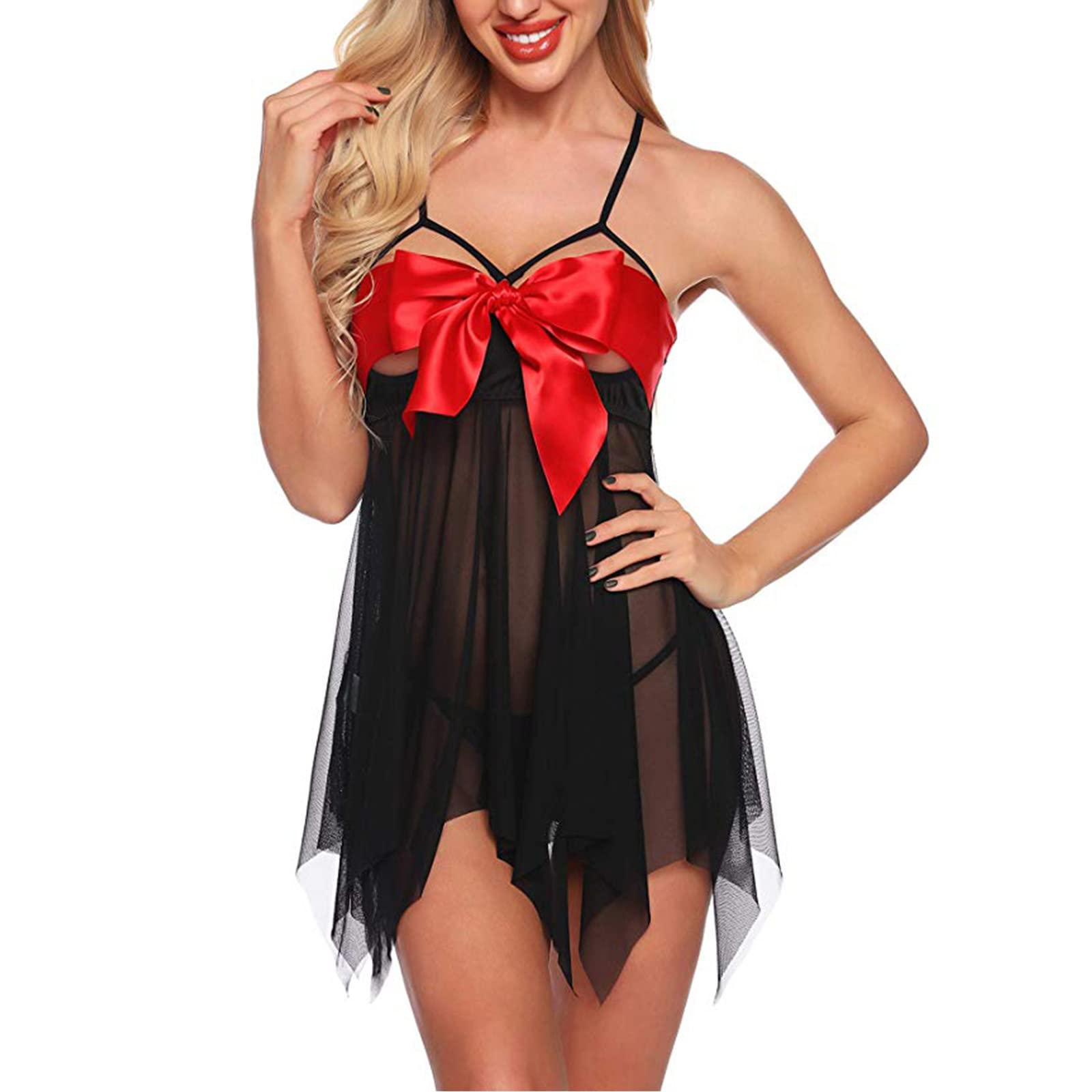 Sexy Babydoll Lingerie for Women - Sheer Lace Chemise Nightgown with Bowknot Detail | Romantic Sleepwear & Intimate Apparel for Special Occasions, Honeymoon Nights and Boudoir Photography