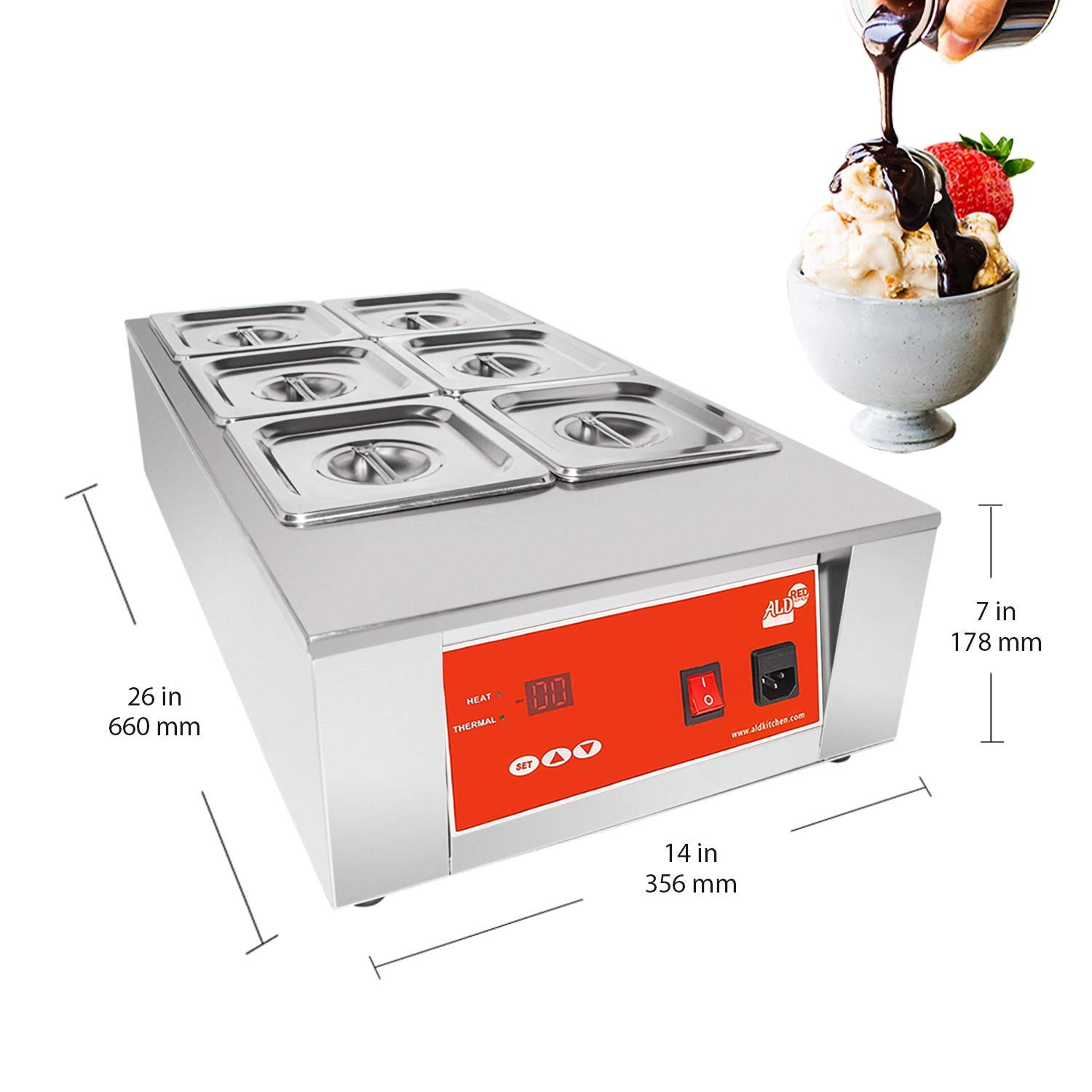 ALDKitchen Electric Chocolate Melting Pot - 6 Stainless Steel Tanks (4.5 lb/2 kg Each) for Chocolate Fondue, Candy Making & Baking | 110V Commercial & Home Use | Perfect for Parties, Catering & DIY Desserts