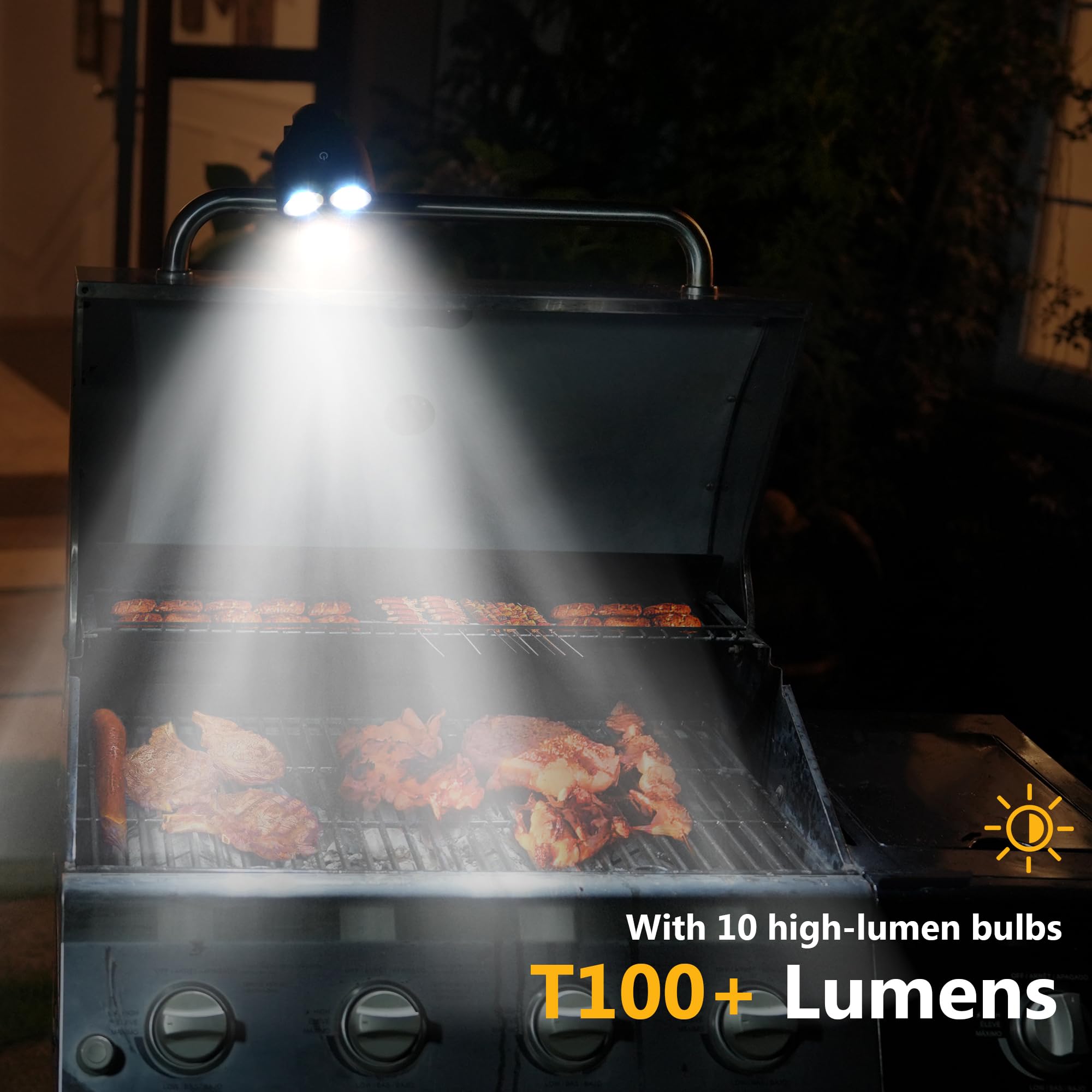 10 LED Waterproof Grill Lights with Aluminum Clip - Durable BBQ Accessories for Outdoor Cooking, Camping & Cycling - Perfect Gift for Men (Grilling, Backyard Parties, Nighttime Adventures)