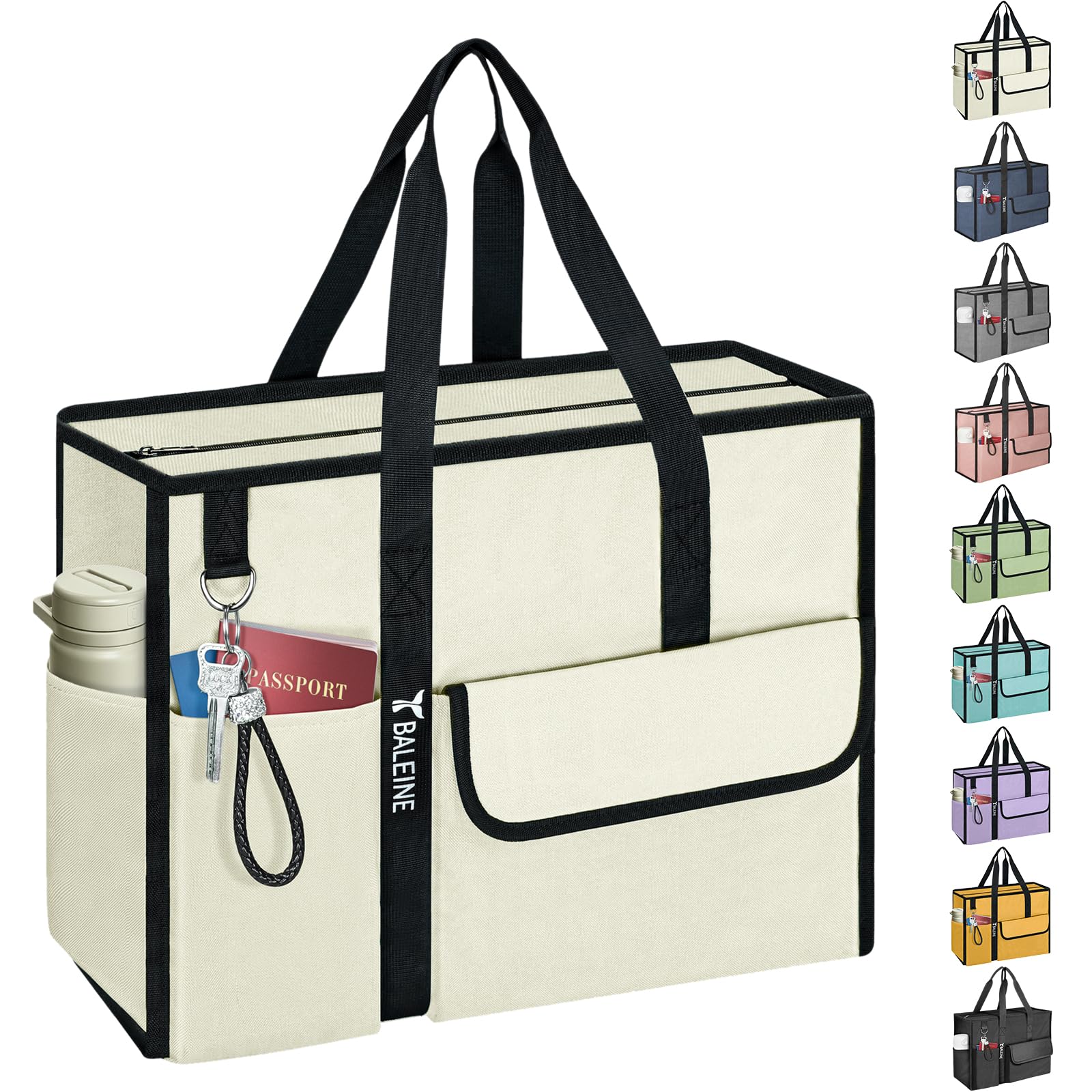 BALEINE Foldable Tote Bag with Reinforced Bottom & Pockets - for Nurses, Travel & Work