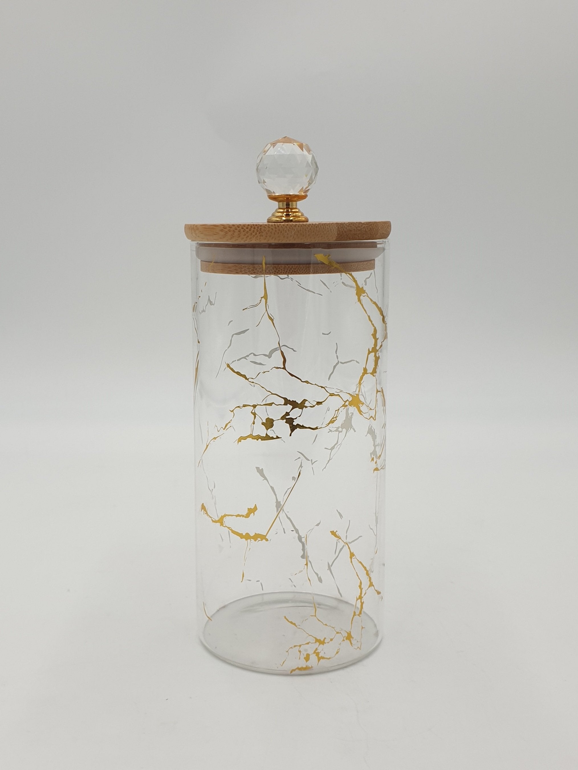 3.25X7.5 Inch Gold Marble Glass Canister with Airtight Lid - Small Kitchen Storage Jar for Coffee, Tea, Sugar & Spices | Elegant Countertop Decor for Pantry Organization