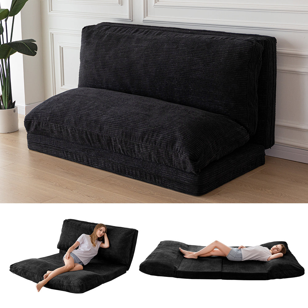 MAXYOYO Corduroy Bean Bag Sofa Bed - Foldable, Washable, Black | Comfortable Lounge Chair for Living Room, Bedroom, Dorm & Game Room