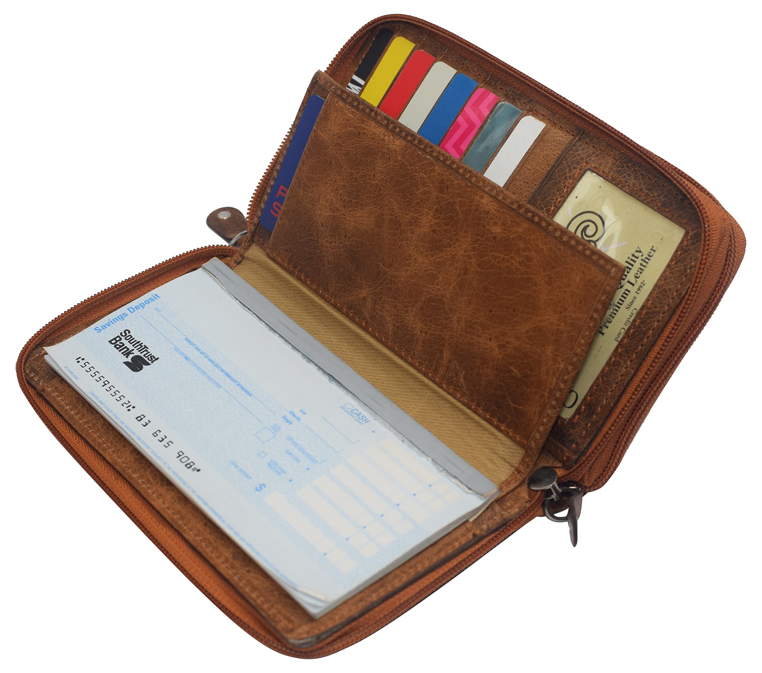 RFID Blocking Leather Wallet for Women - Large Travel Purse with Zip Around & Wristlet (Tan) | USA Made | Perfect for Everyday Use, Shopping & Travel Security