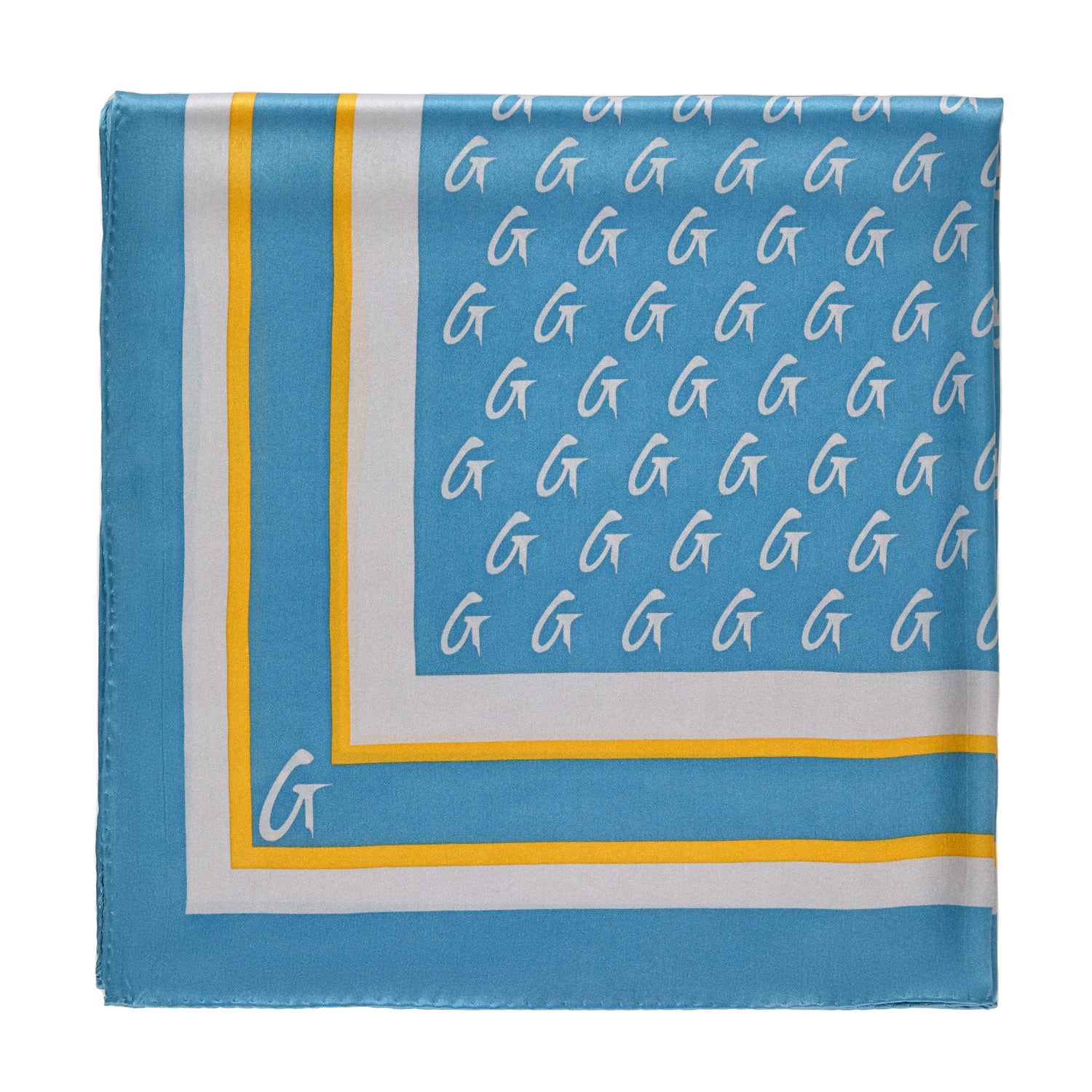 Luxury Monogram Silk Scarf - Medium Size in Blue & Gold | Elegant Fashion Accessory for Women, Perfect for Office, Parties & Special Occasions
