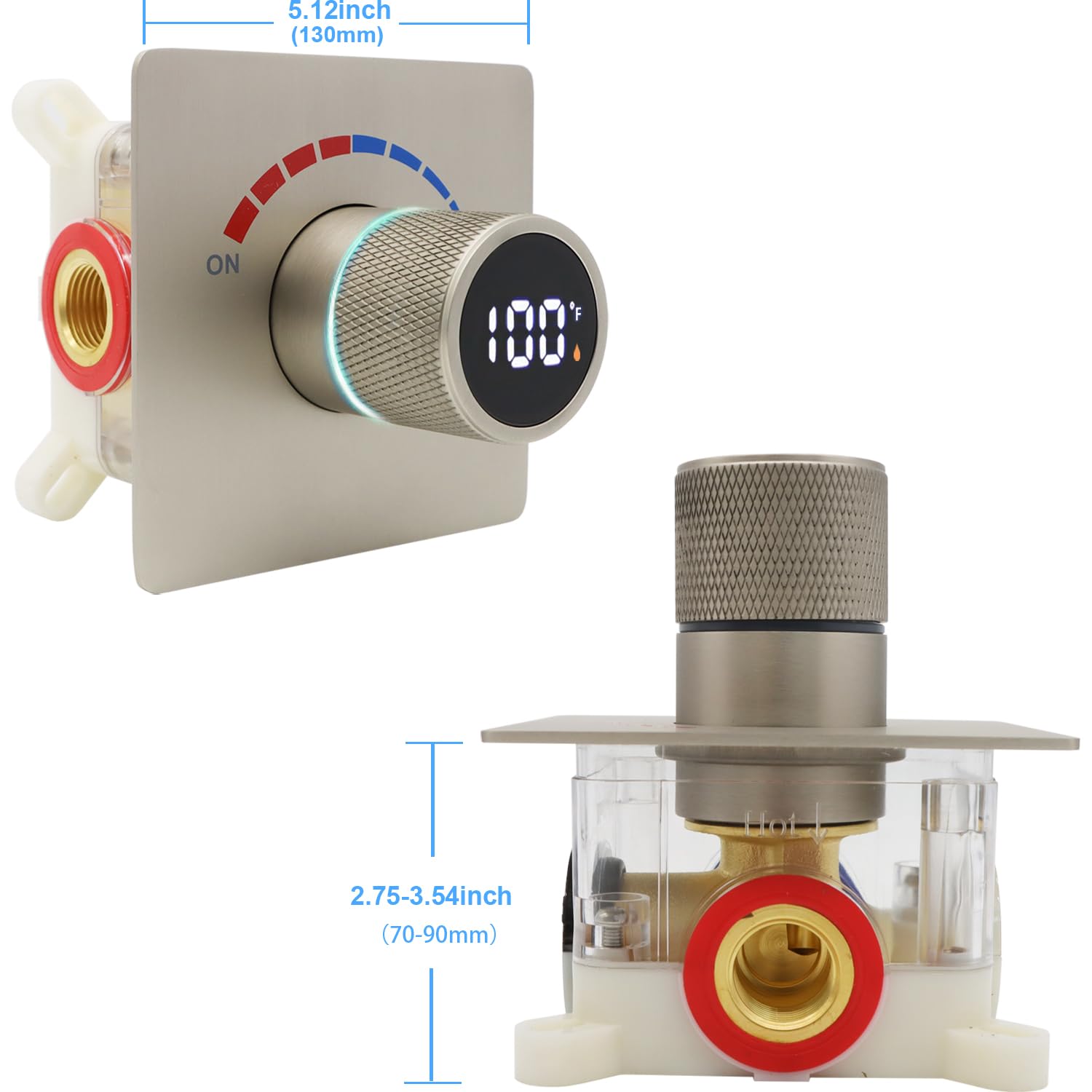 Digital Shower Valve with Temperature Display - Solid Brass Concealed Shower Diverter Kit with Wall Mount & Body Jets Control - Brushed Nickel Finish for Modern Bathroom & Spa Experience