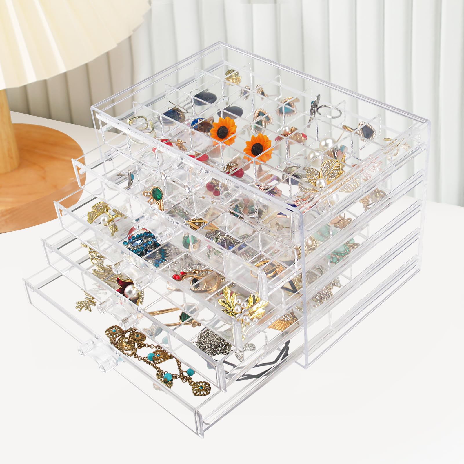 5-Drawer Acrylic Jewelry Organizer Box - Clear Jewelry Storage Case for Women, Girls & Men - Perfect for Necklaces, Rings, Earrings & Bracelets Organization at Home or Travel