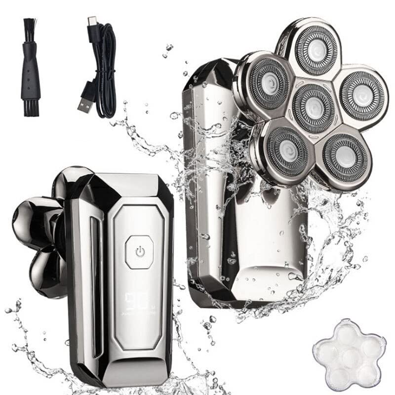 Rechargeable Electric Head Shaver for Bald Men - Powerful Cordless Bald Shaving Machine & Facial Grooming Trimmer for Smooth Head & Beard Shaving (Silver) - Perfect for Travel, Home Use & Professional Barbers