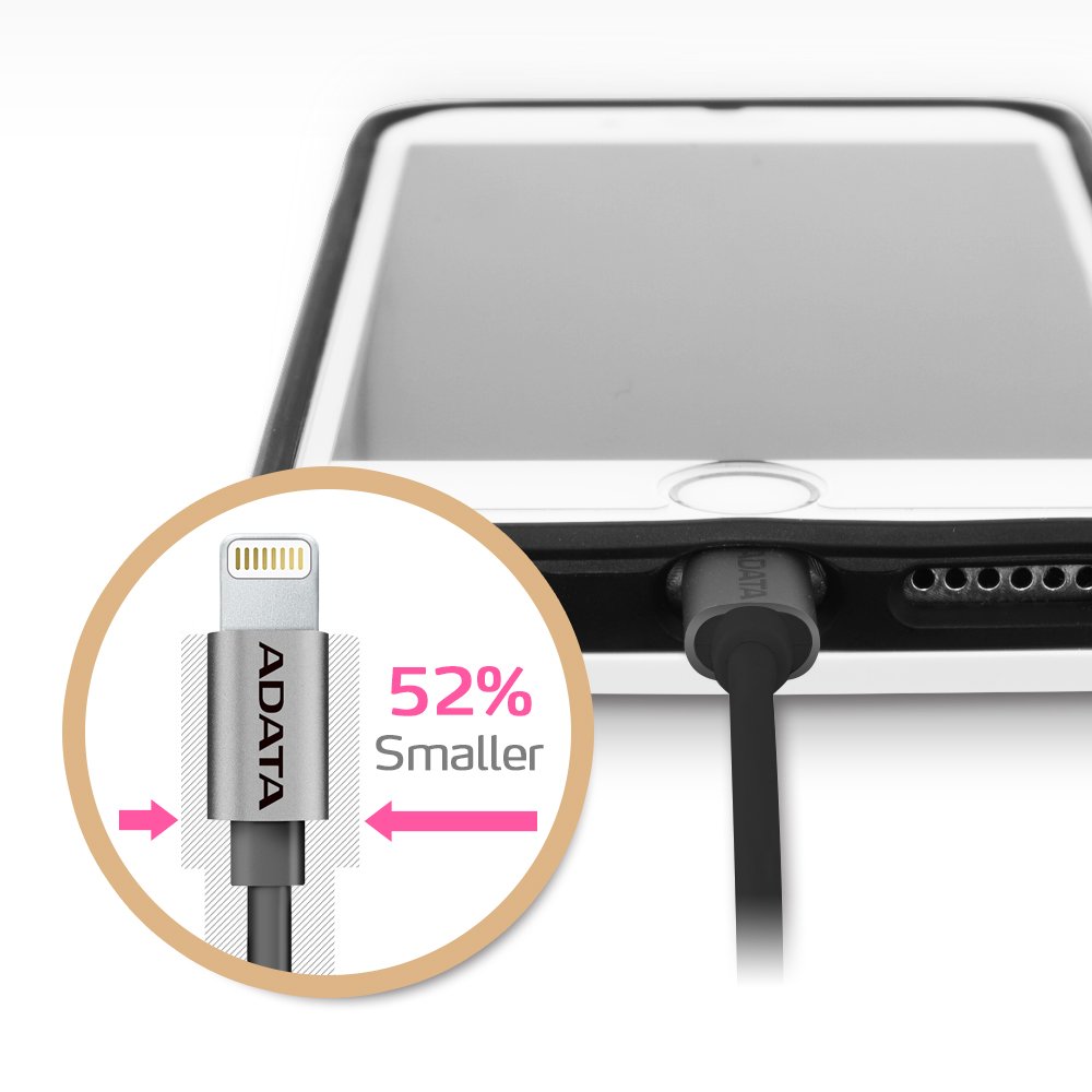 ADATA MFi Certified Aluminum Lightning Cable for iPhone, iPad - 3.3ft Durable Titanium Charging Cord - Fast Charging & Sync for iPhone 14/13/12/11/X/8/7/6 - Perfect for Home, Office, Travel & Car Use