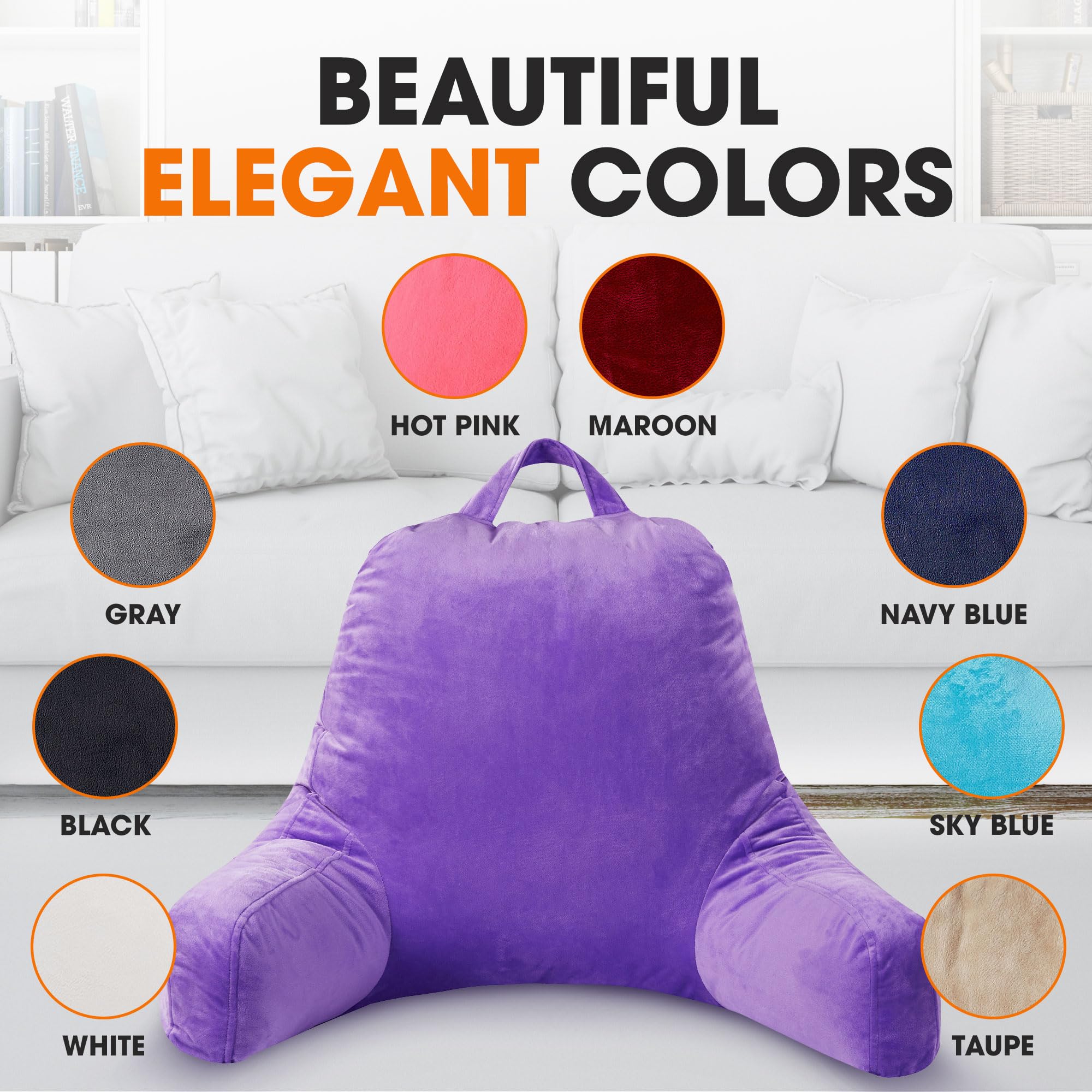 **Cheer Collection Reading Pillow with Arms – Portable Bed Pillow for Sitting Up & Back Support, Hollow Fiber-Filled Backrest for Bed & Couch, Machine Washable, Purple – Perfect for Reading, Relaxing & Watching TV**