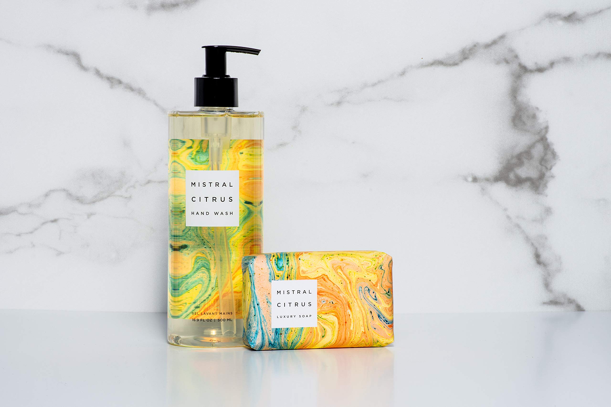 Mistral Marbles Hand Wash - Refreshing Citrus Scent, 16.9 fl oz (500ml) - Gentle Foaming Soap for Kitchen, Bathroom & Guest Washrooms - Vegan & Cruelty-Free