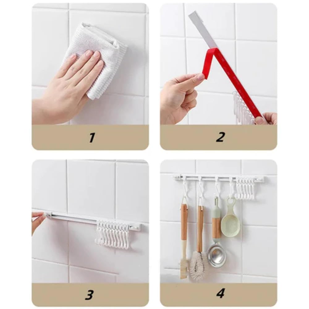 **Multifunctional Slide Rail Hook - 2 Pack Adhesive Wall Hooks for Kitchen, Bathroom & Bedroom - No Drill Space-Saving Utensil Rack (40cm/15.7in) - Perfect for Organizing Spoons, Towels & Accessories**