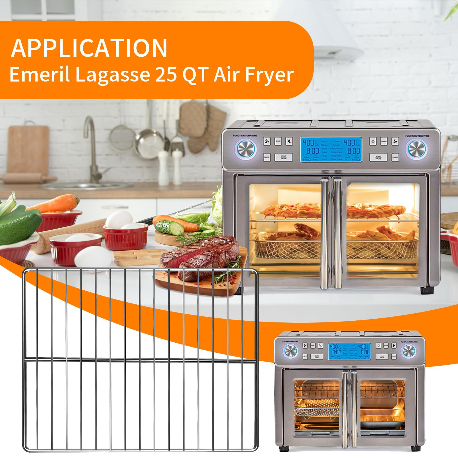 Stainless Steel Air Fryer Wire Rack for Emeril Lagasse Dual Zone 360 Air Fryer Oven 25 QT (14.5''x11.5'') - Replacement Grill & Roasting Rack Accessories - Perfect for Cooking Chicken, Vegetables & Baking