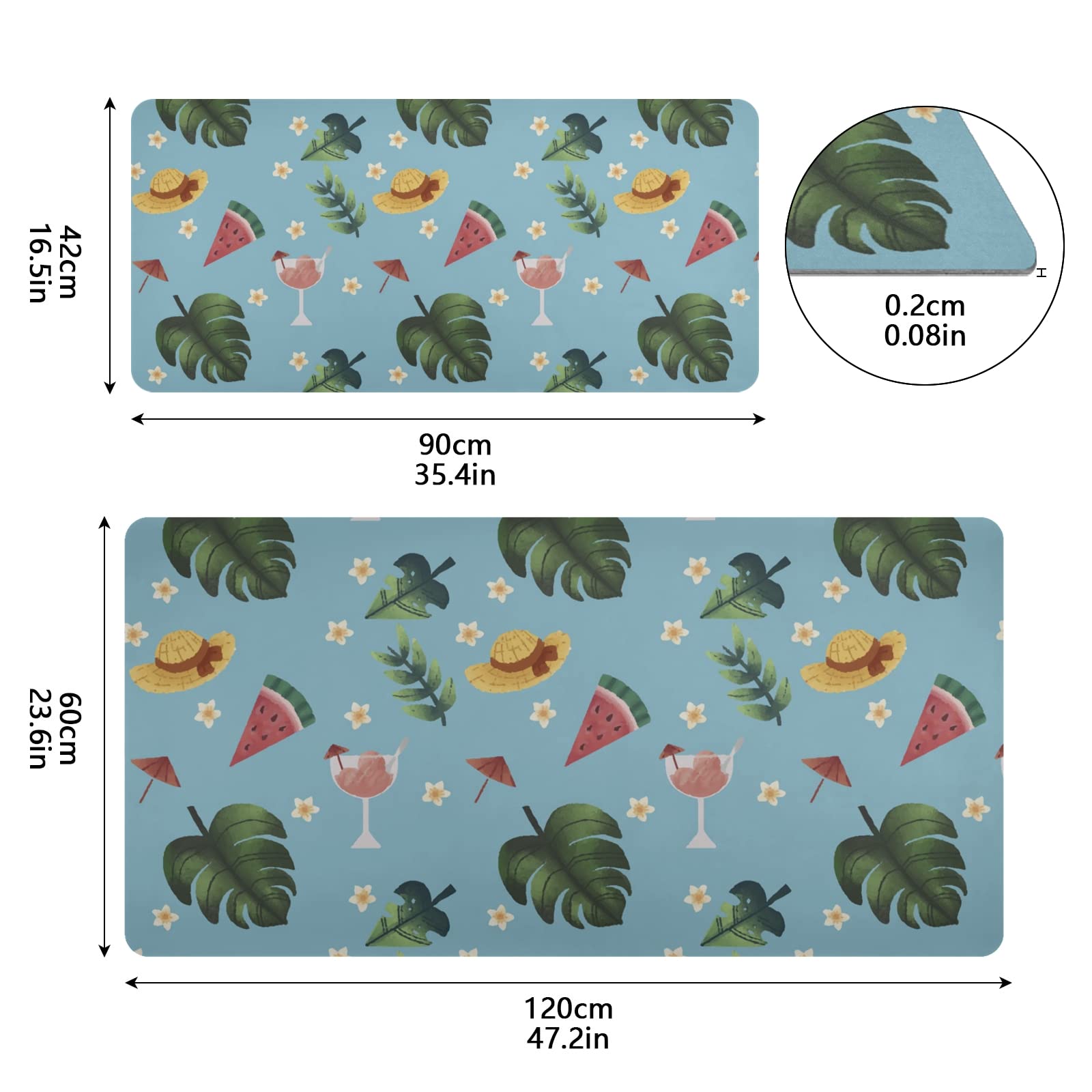 Tropical Leaves Leather Desk Mat - Dual Sided Waterproof Large Mouse Pad & Desk Blotter (16.5x35.4 Inch) for Office & Home Decor - Perfect for Workstations, Writing Desks, and Computer Setups