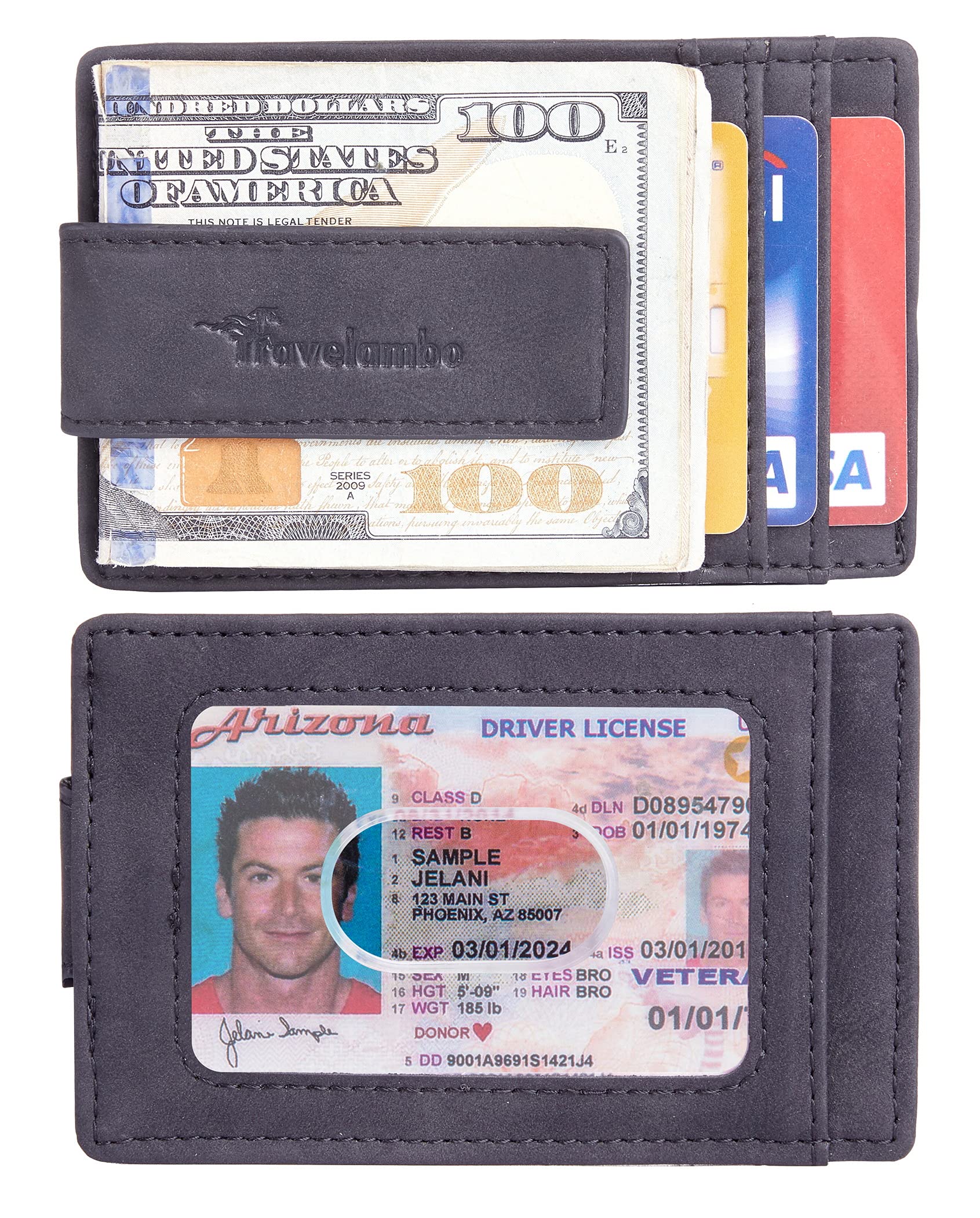Travelambo Magnetic Front Pocket Wallet for Men - Slim Minimalist RFID Blocking Money Clip & Card Holder (Black Smooth) - Perfect for Travel, Business & Everyday Use