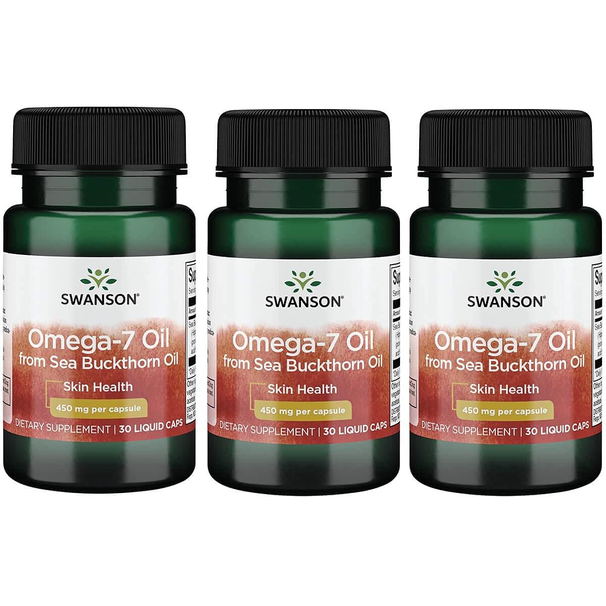 Swanson Omega-7 Sea Buckthorn Oil 450mg - 30 Liquid Capsules (3-Pack) | Supports Heart Health, Skin Hydration & Digestive Wellness | Perfect for Daily Supplement Routine & Immune System Support