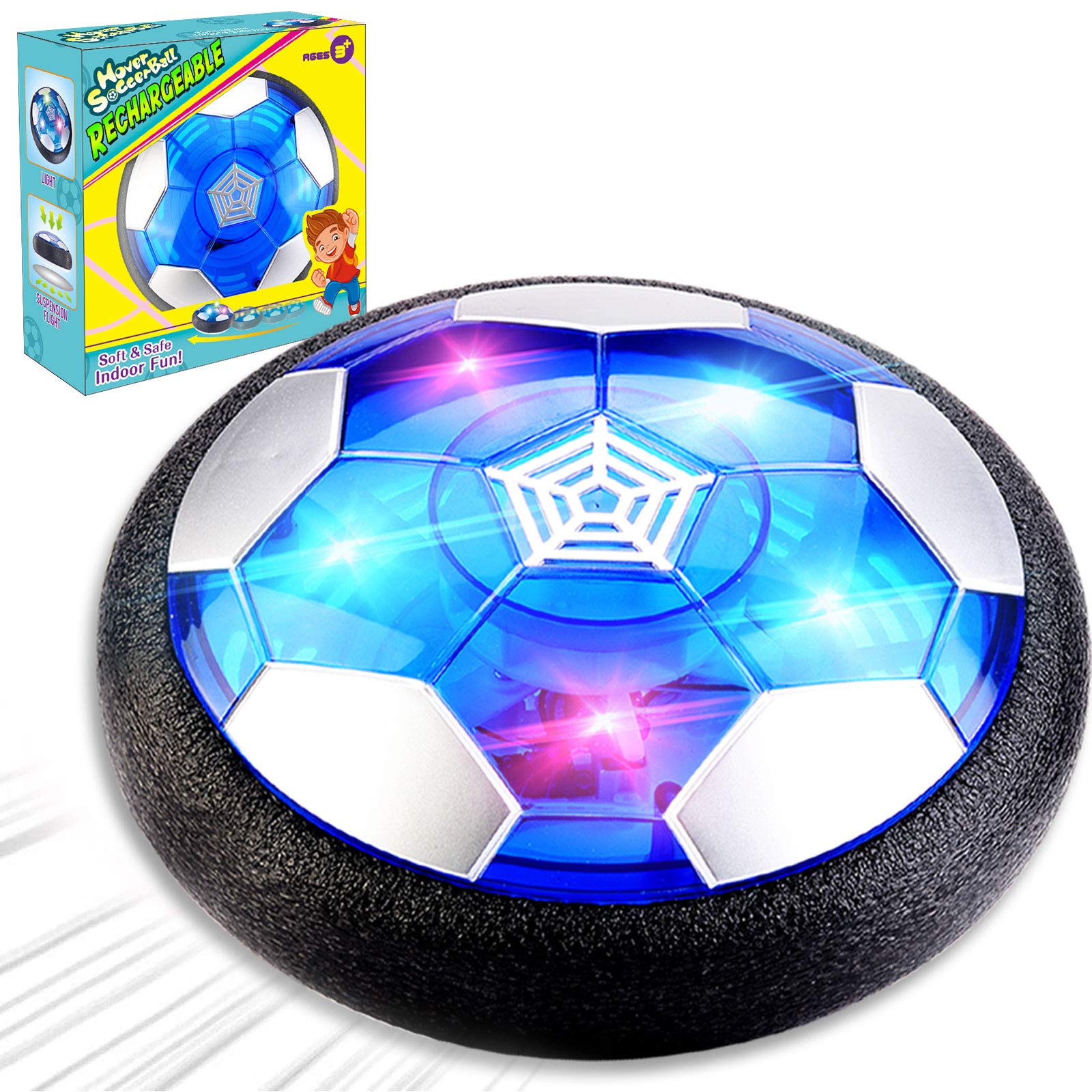 Rechargeable Hover Soccer Ball with LED Lights - Air Floating Football Toy for Boys & Girls Ages 3-12 - Indoor/Outdoor Foam Bumper Soccer Game - Perfect Birthday, Christmas Gift for Kids Toddlers - Fun Playtime, Backyard Parties, School Sports Activities