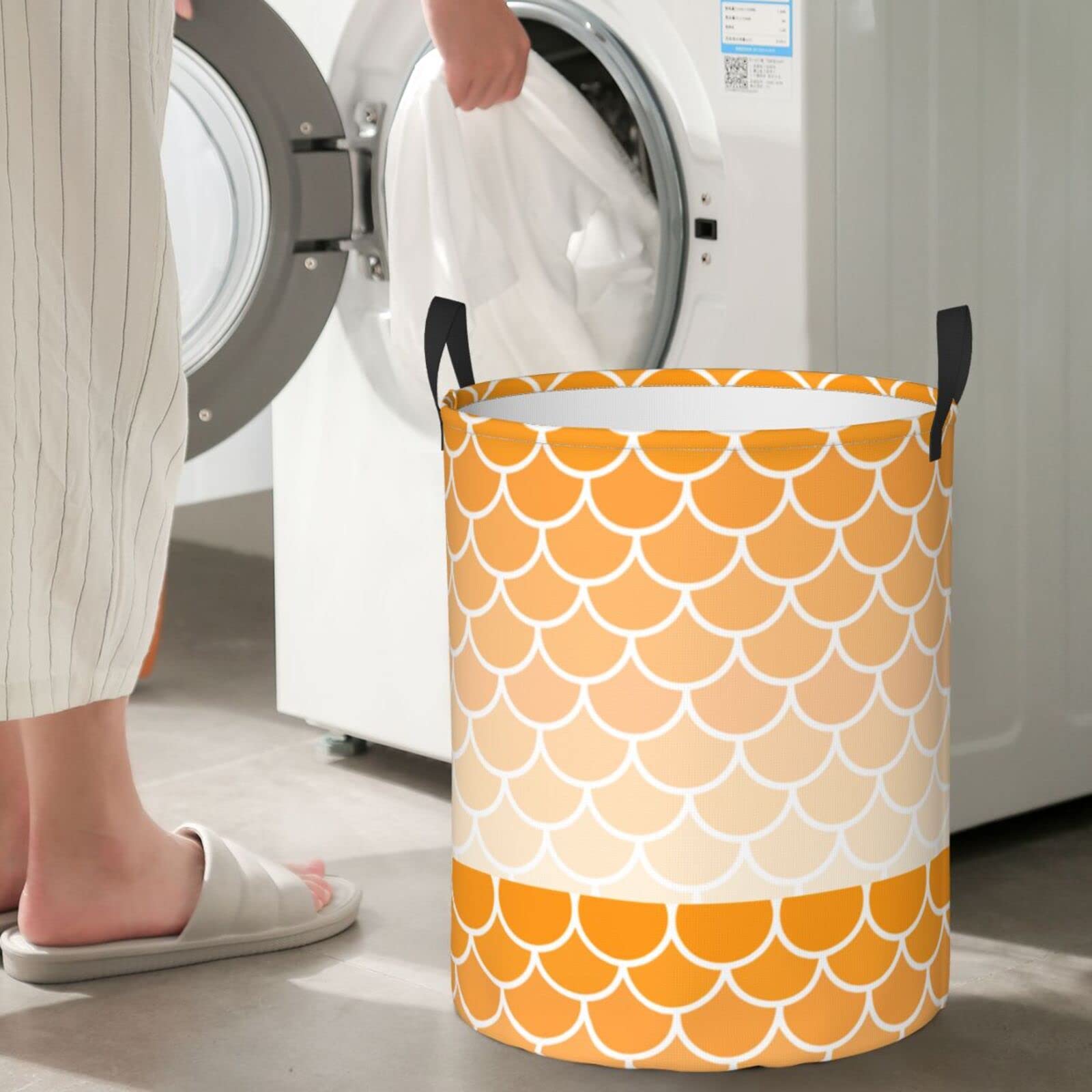 Mermaid Laundry Hamper - Collapsible & Foldable Clothes Basket with Handles, Easy Carry Storage Organizer for Bedroom, Kids Toys, or Travel - Orange (Perfect for Small Spaces & Laundry Room Organization)