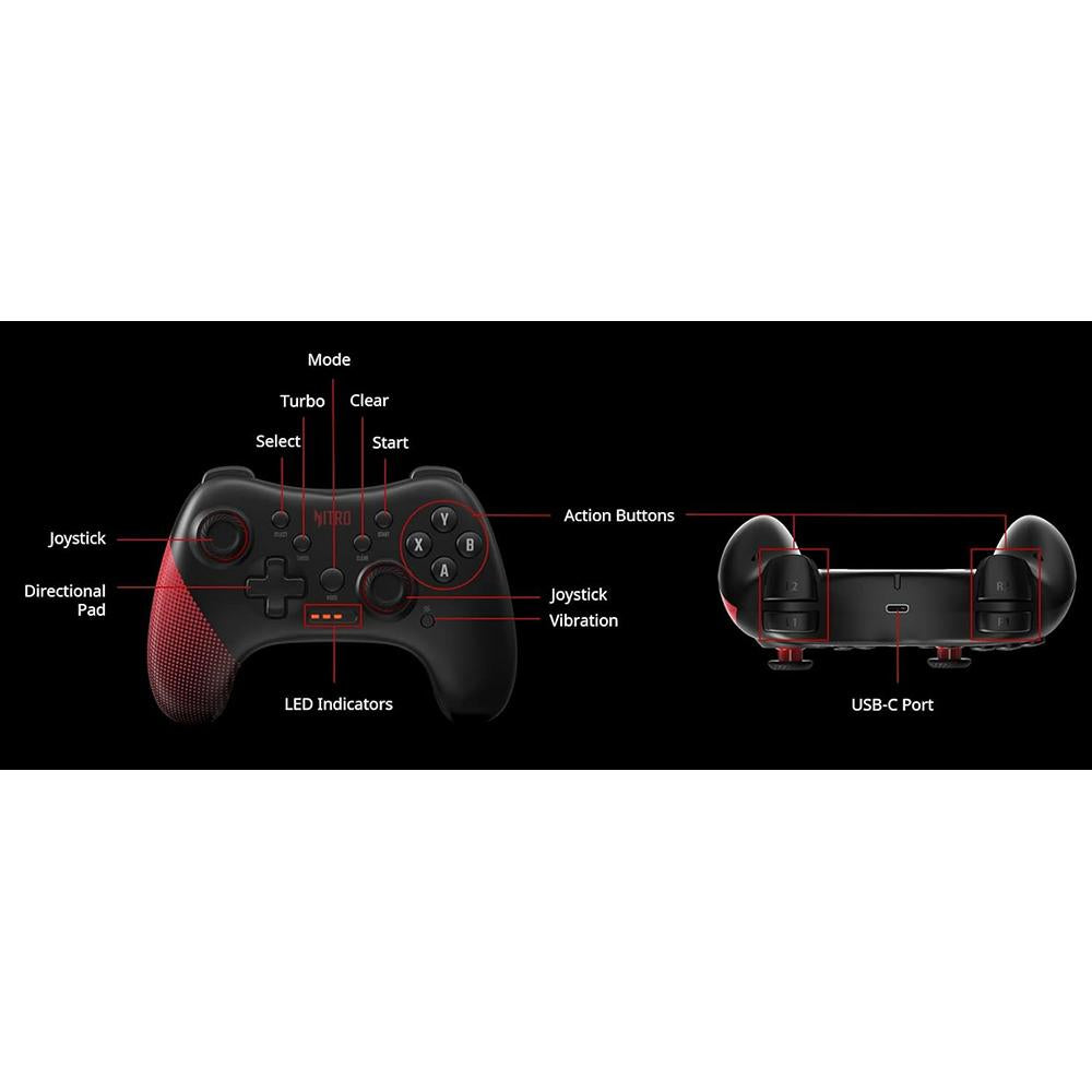 Acer Nitro Gaming Controller for PC & Console - Wireless Gamepad with Ergonomic Design for Comfortable Gaming - Perfect for FPS, RPG & Racing Games