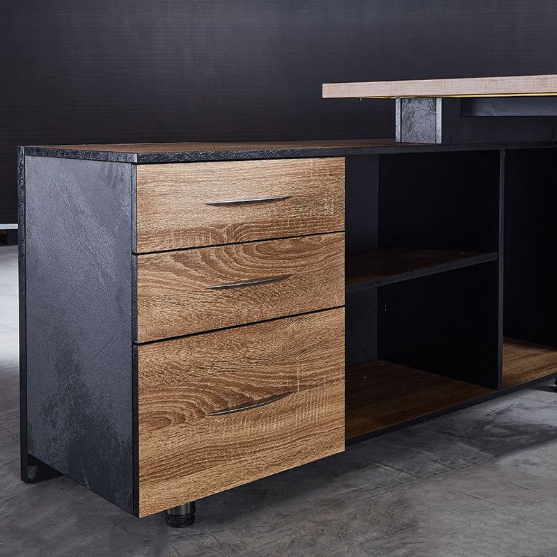 ADRIANO Executive Office Desk with Left Return - 160cm & 180cm Light Brown Wooden L-Shaped Desk for Home Office & Workspace