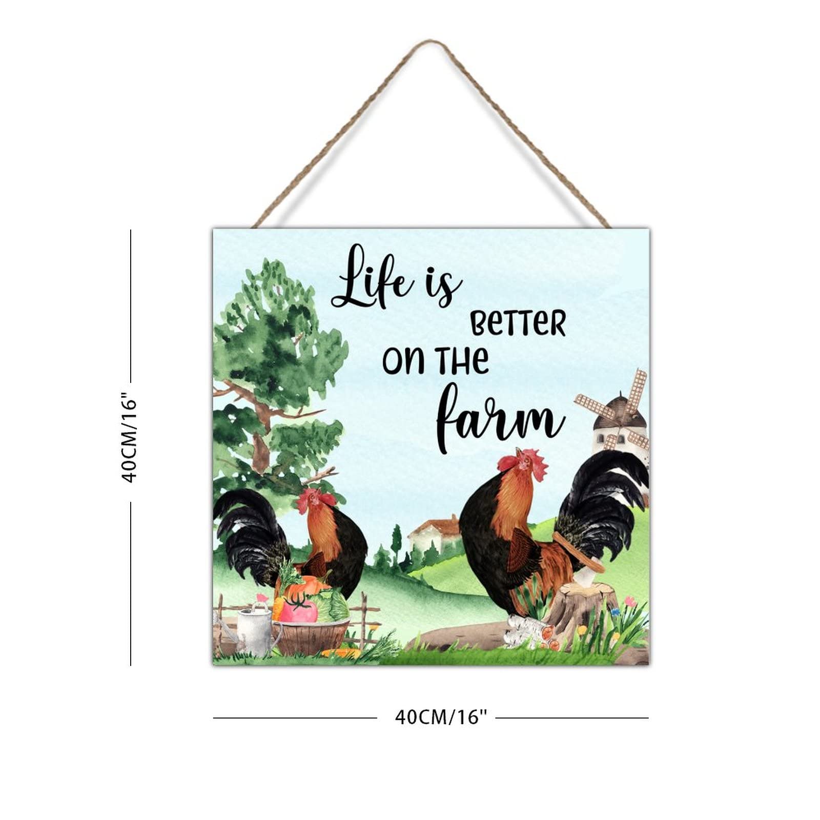 Rustic Wooden Rooster Wall Art Plaque - Farmhouse Country Decor for Chicken Coop, Home & Office - 16x16 Inch Wooden Hanging Sign - Perfect for Farmhouse, Country Kitchen & Rustic Wall Decor