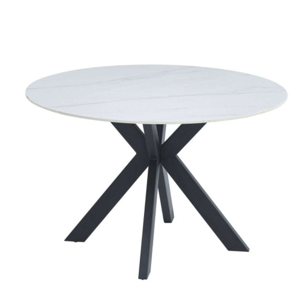 Callian 47-Inch Round Ceramic Dining Table - Marble Look Kitchen Table, Snow White - Perfect for Small Spaces, Breakfast Nooks & Modern Dining Rooms