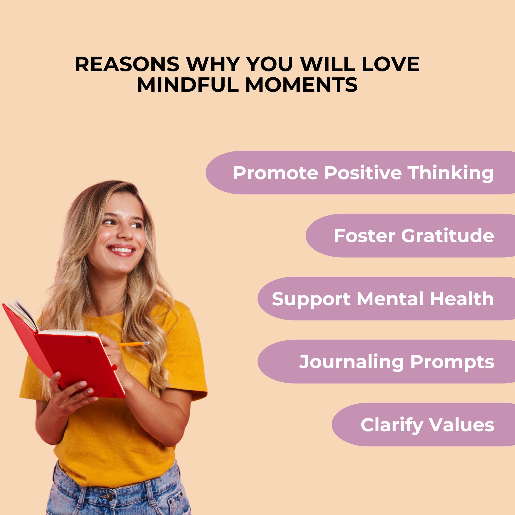 Mindful Moments Daily Affirmation Cards for Women - 106 Positive Inspirational Messages & Self-Reflection Journal Prompts with Display Stand - Perfect for Meditation, Self-Care & Thoughtful Gifts for Her - Ideal for Morning Routines, Yoga Sessions & Bedtime Reflection
