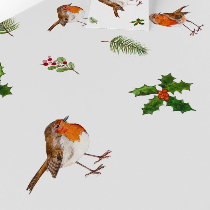 Festive Christmas Robins and Holly Wrapping Paper - Holiday Gift Wrap for Presents, Party Decorations, and Seasonal Crafts