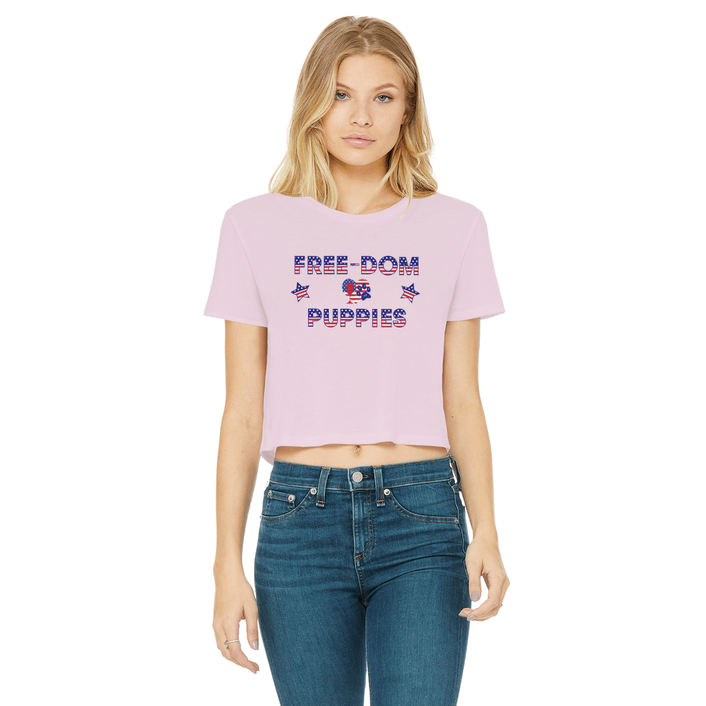 WineyBitches.Co Free Dom Puppies Classic Women's Cropped Raw Edge T-Shirt | Trendy Casual Tee for Women | Perfect for Parties, Outings & Everyday Wear