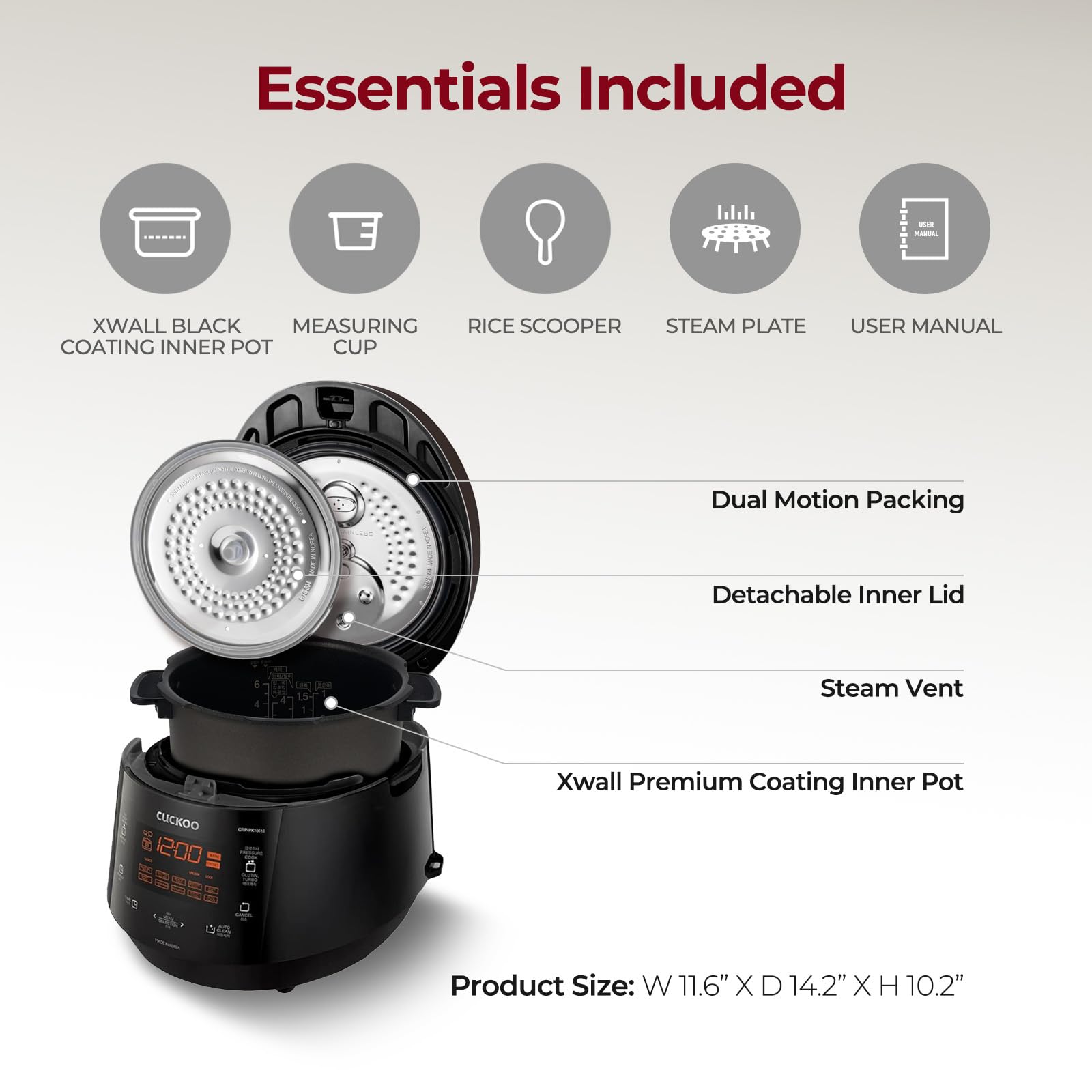 Cuckoo High 6 Cup Electric Heating Pressure Rice Cooker & Warmer with 12 Built-in Programs - White, Mixed, Brown, GABA & Black Copper Rice Settings - Perfect for Home, Office & Dorm Cooking