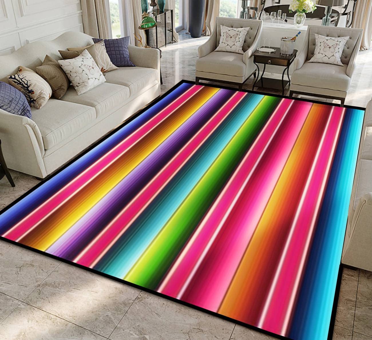 Colorful Mexican Serape Seamless Design Non-Slip Area Rug - Indoor/Outdoor Repeating Pattern Carpet Mat for Living Room, Bedroom, Entryway | Perfect for Boho Home Decor, Dorm Room, Patio & Outdoor Gatherings