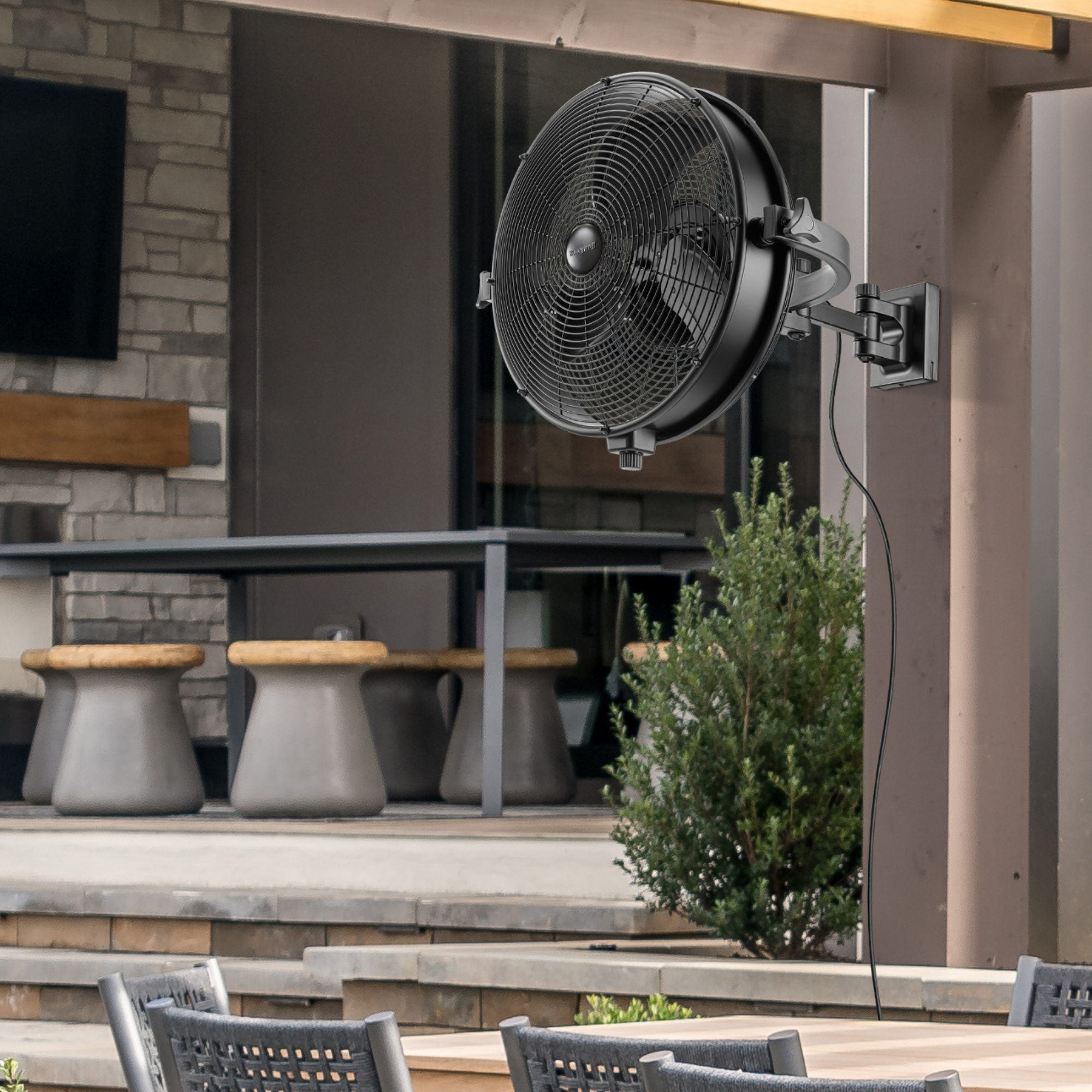Honeywell 53031-98 Wet Rated Outdoor Patio Fan - Black Wall Mounted Ceiling Fan with Remote Control for Porch, Gazebo & Backyard