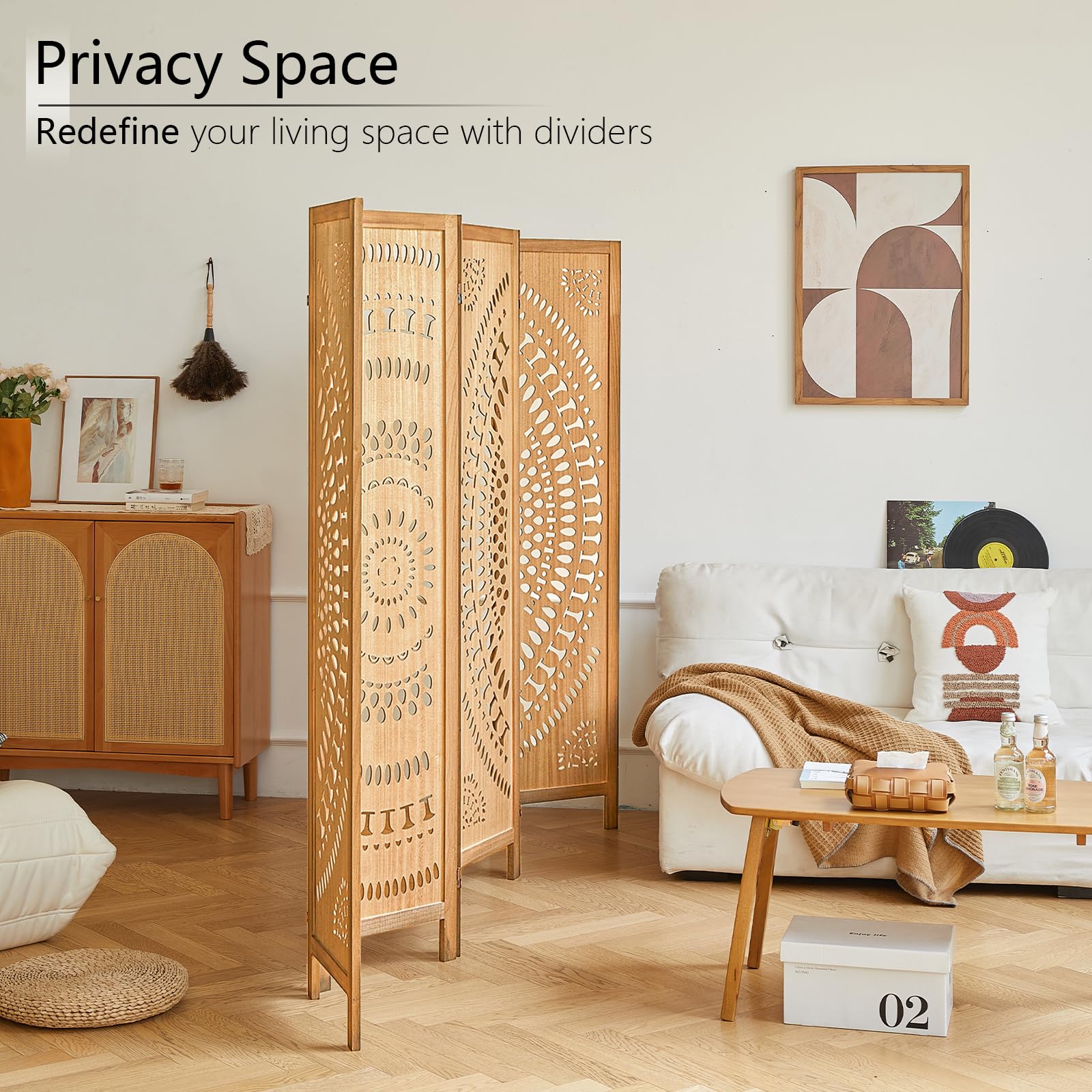 5.6 FT Wooden Room Divider Screen - 6 Panel Folding Partition Wall with Carved Design for Home, Bedroom & Office | Portable Space Separator for Privacy, Decoration & Room Organization (Natural Finish)