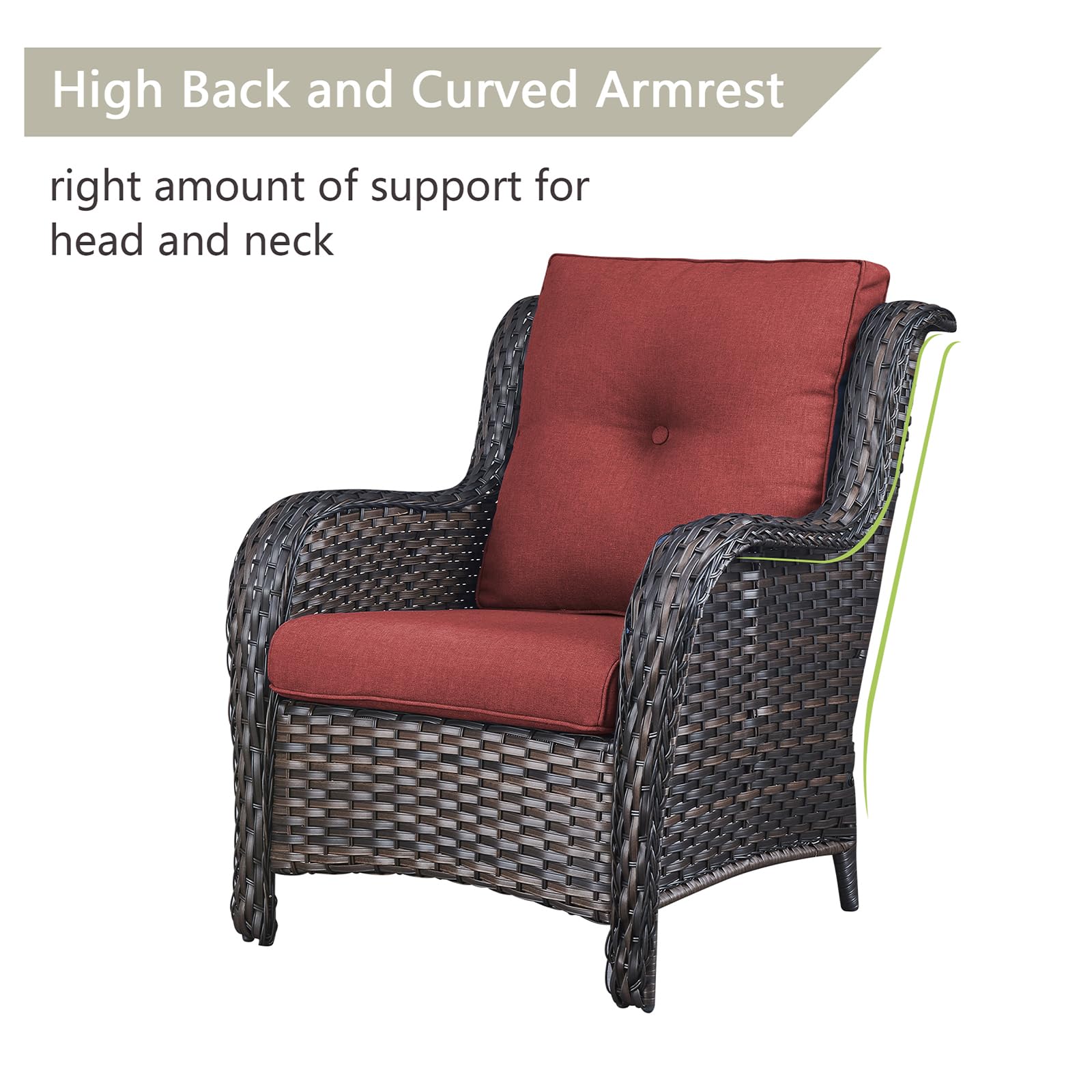 2-Piece Wicker Rattan Patio Furniture Set - High Back Deep Seating Outdoor Chairs for Deck, Porch, Balcony, Backyard & Garden (Brown/Red) - Perfect for Relaxing, Lounging & Entertaining Guests