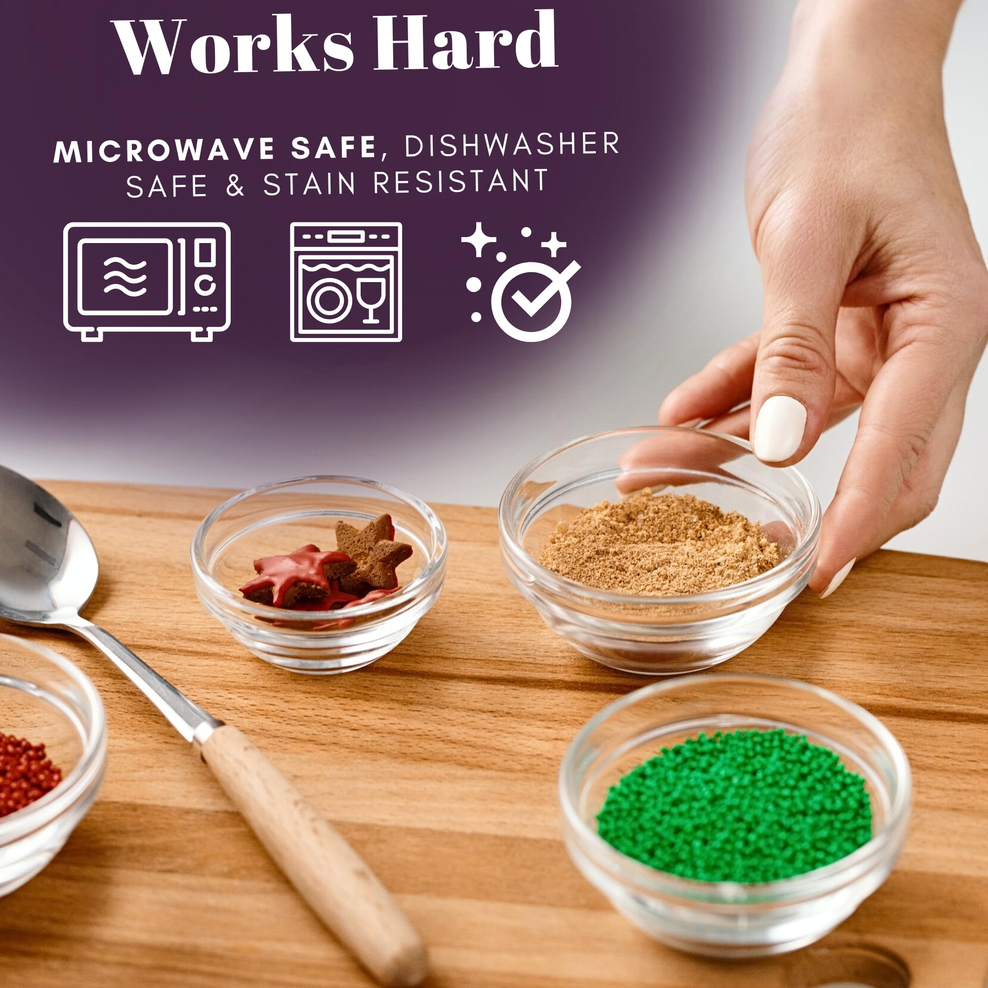 4 oz Small Glass Prep Bowls for Cooking & Baking - Microwave & Dishwasher Safe Glass Ramekins - Perfect for Meal Prep, Spice Mixing & Ingredient Organization (Pack of 6)