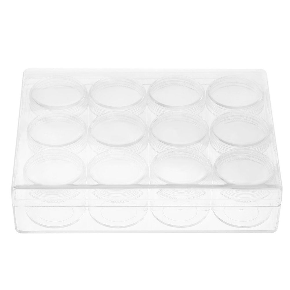 Walfront 12-Jar Plastic Bead Storage Organizer Box with Removable Dividers - Clear Jewelry Beads Container for DIY Crafts, Bracelet Making & Beading Projects