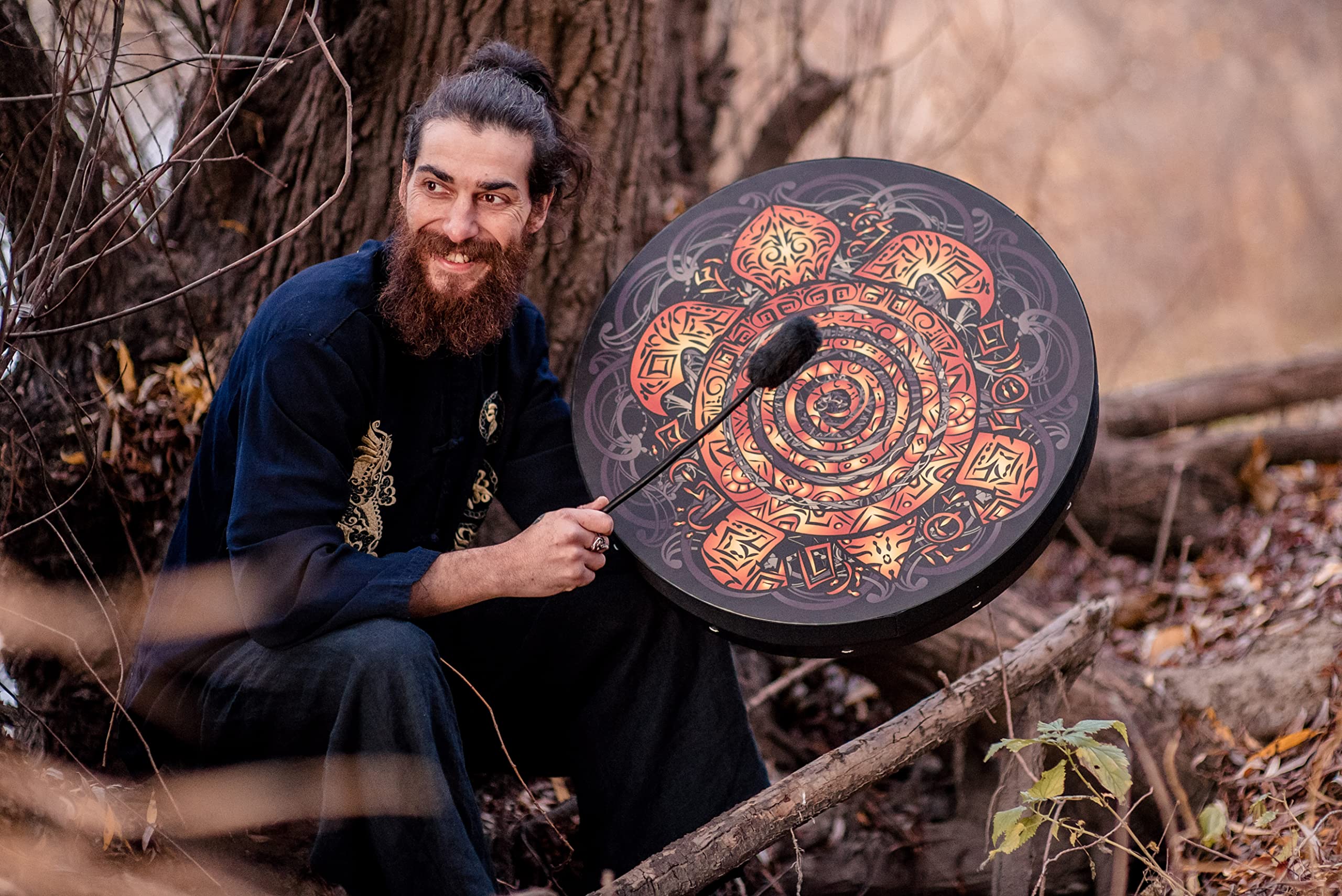 Shaman Vegan Totem Turtle Drum - 24'' Native Frame Drum with Deep Bass Sound & Tunable Membrane | Sound Healing Tool & Light Hand Drum for Meditation, Yoga, and Spiritual Ceremonies