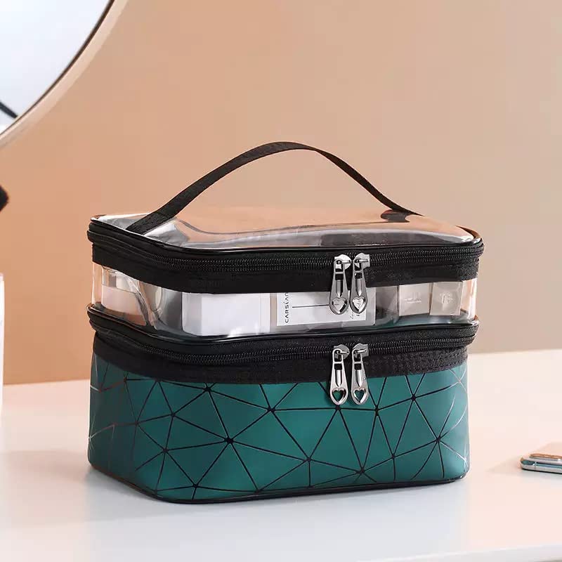 Trendegic Waterproof PVC Clear Zipper Cosmetic Travel Bag - Toiletry Makeup Organizer Pouch for Women & Girls (Diamond Green) | Perfect for Travel, Gym, Beach & Daily Essentials Storage