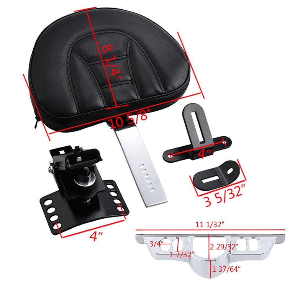 Harley Touring Electra Street Glide Detachable Adjustable PU Leather Driver Backrest with Pocket & Chrome Switch Dash Trim Cover - Comfortable Motorcycle Seat Support for Long Rides & Road Trips