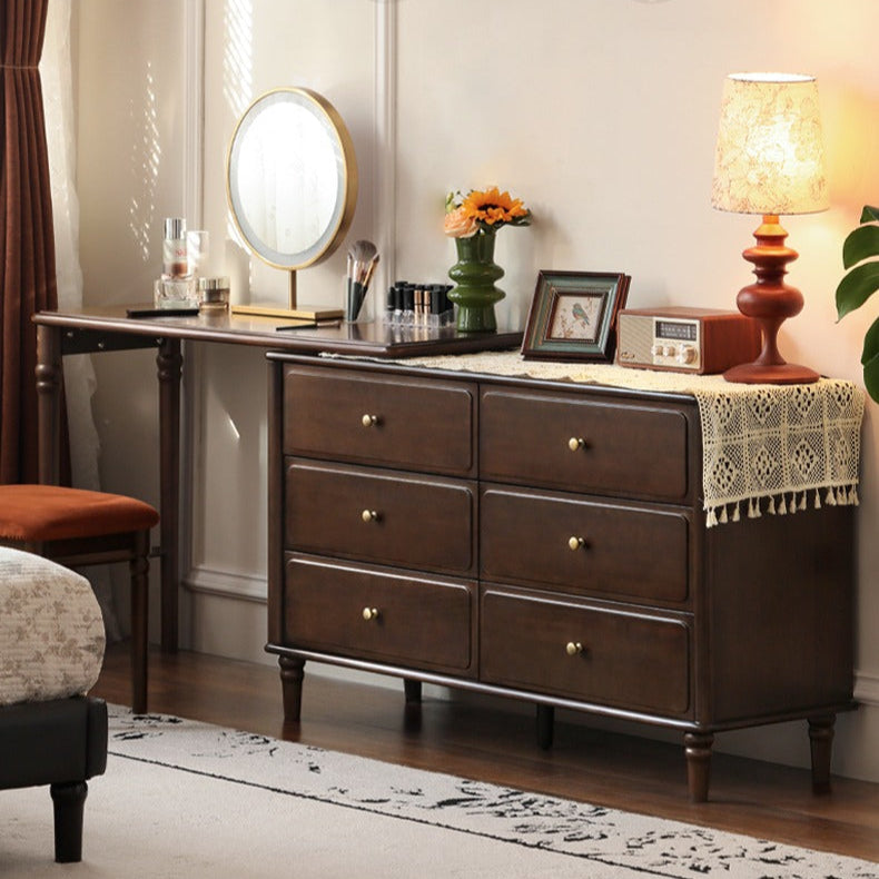 Vintage Poplar Solid Wood Extendable Vanity Dressing Table with Mirror - Perfect for Bedroom, Makeup & Cosmetics Organization