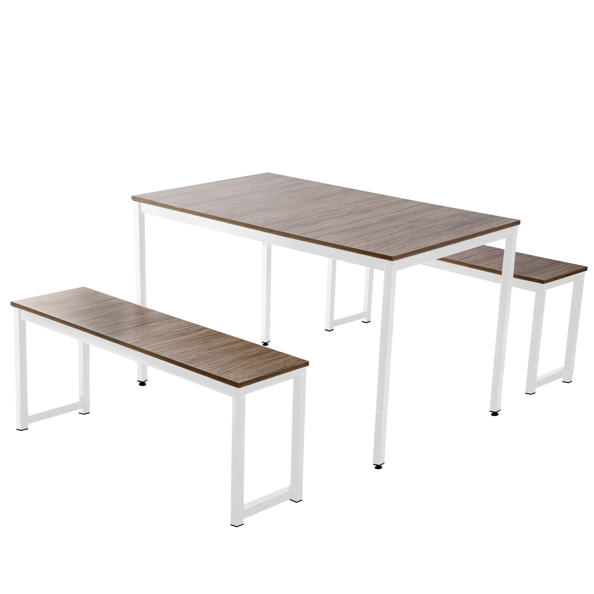 Modern 3-Piece Dining Table Set with Metal & MDF Table & 2 Benches - Brown Kitchen & Dining Room Furniture for Small Spaces & Apartments