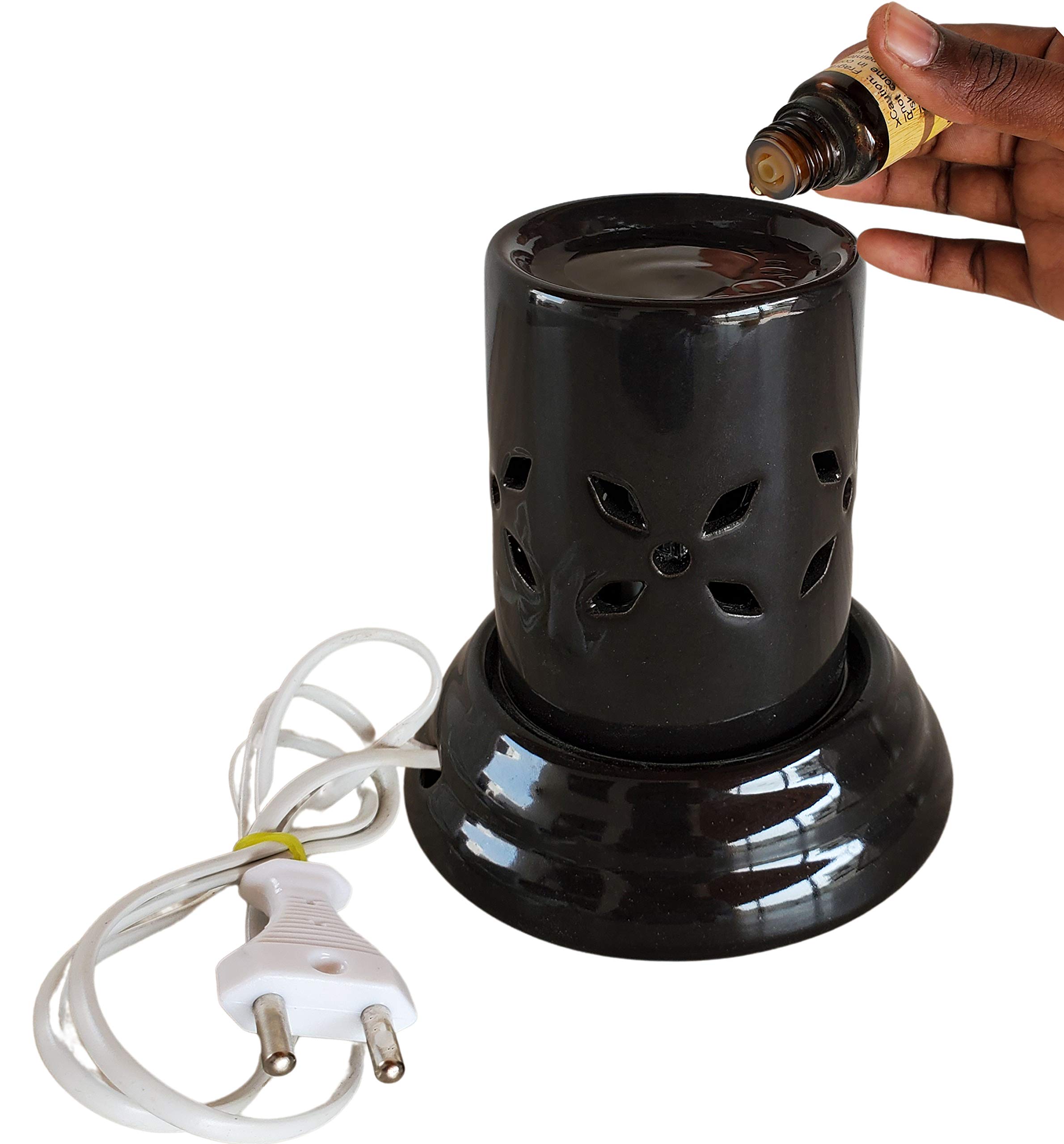 Pure Source India Ceramic Electric Oil Diffuser - 4.5 Inch Small Aromatherapy Diffuser for Home & Office (Black) | Perfect for Relaxation, Yoga & Stress Relief