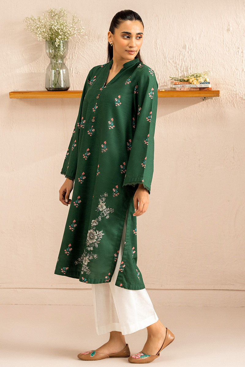 Jewel Green Printed Khaddar Shirt for Men | Traditional Cotton Shirt | Perfect for Casual Wear & Festive Occasions
