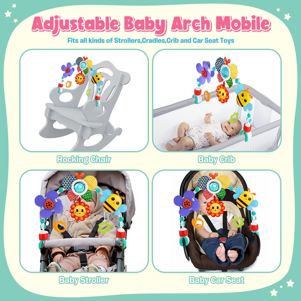 Adjustable Baby Crib Mobile with Sensory Toys - Stroller Arch & Hanging Accessories for Bassinet, Car Seat & Travel | Developmental Play for Boys & Girls 0-24 Months | Perfect for Nursery Decor & On-the-Go Entertainment